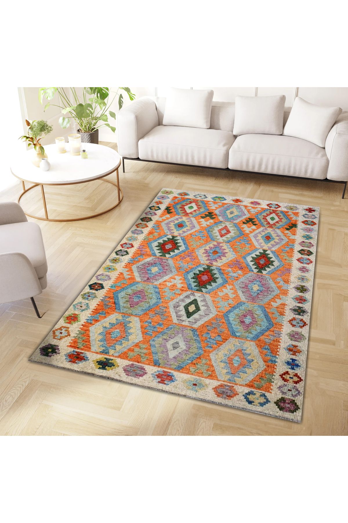 Mete Koleksiyonu Çok Renkli İskandinav Detaylı Geometrik Desenli Modern Dekoratif Halı 15