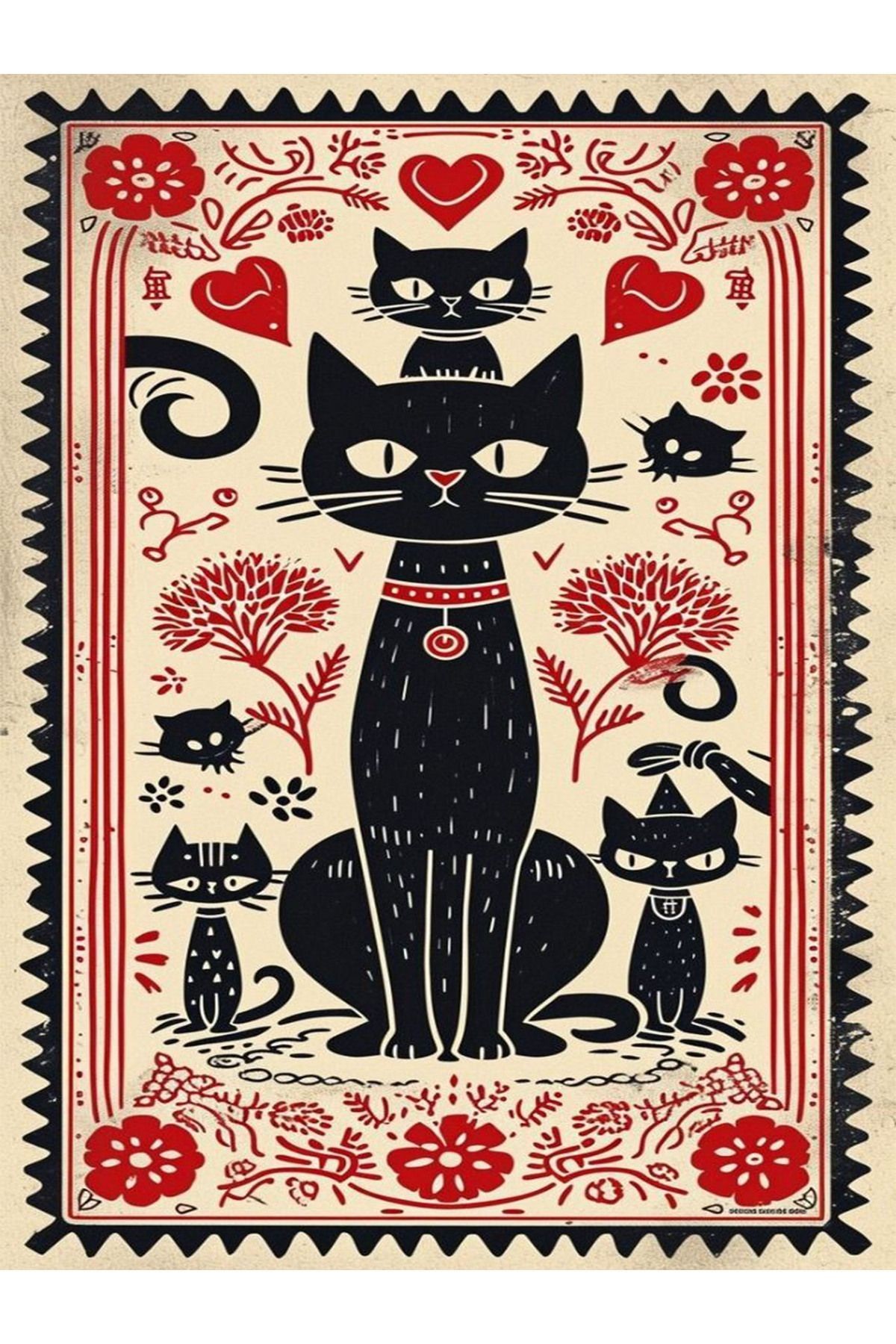 İnci Koleksiyonu Siyah Kedi Desenli Dokuma Taban Modern Dekoratif Halı inci06