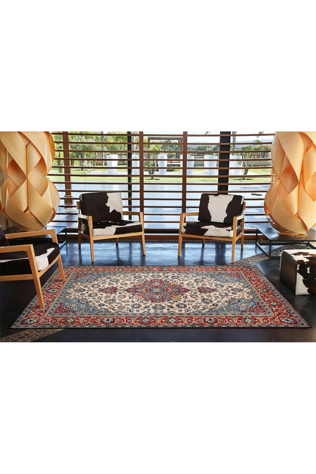 Kırmızı Mavi Tonlarda Geleneksel Modern Dekoratif Halı miravip58