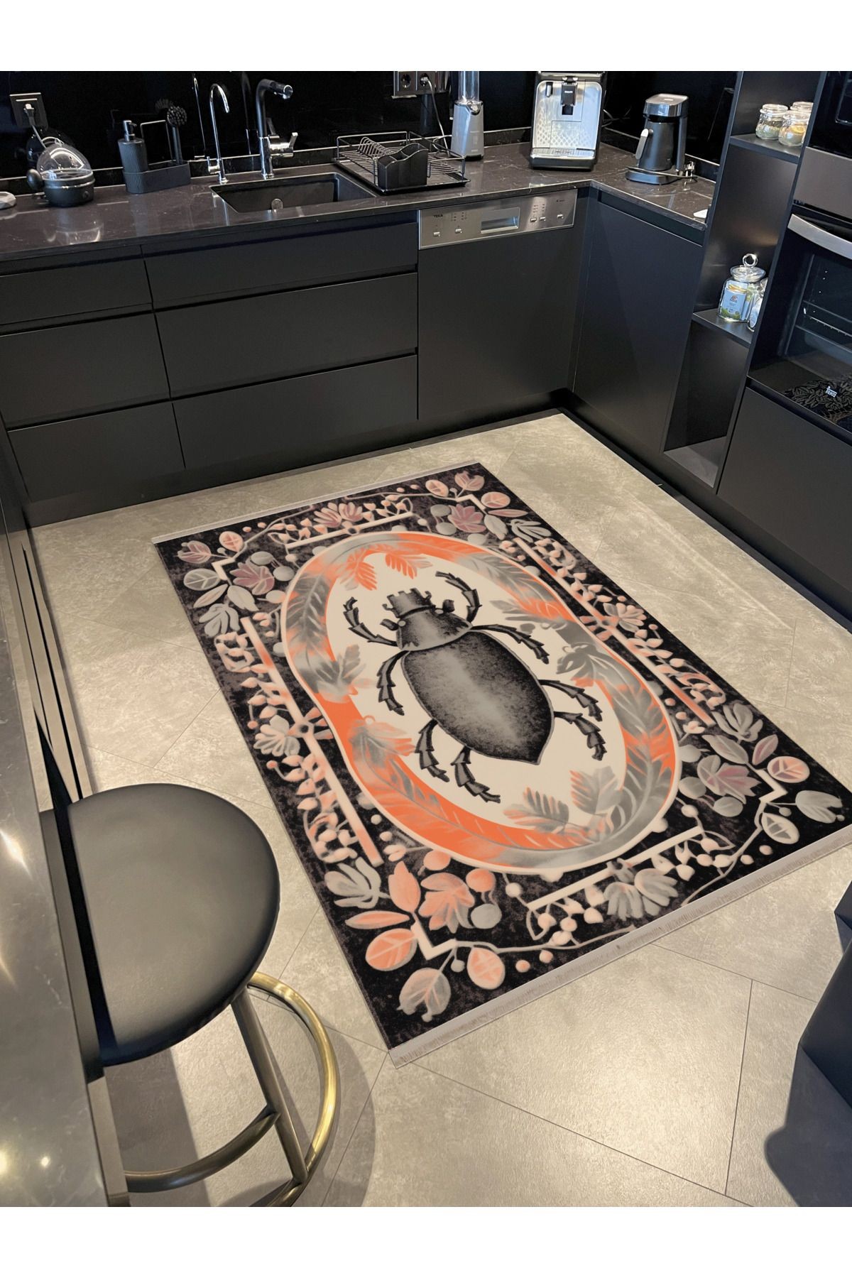 Dido 2 Koleksiyonu Çok Renkli Etnik Böcek Ve Çiçek Desenli Kreatif Vintage Dekoratif Halı 3236