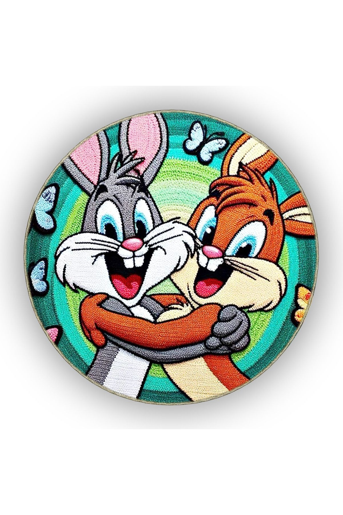 Çok Renkli Sevimli Tavşanlar Bugs Bunny Desenli Kreatif Modern Dekoratif Halı 5105