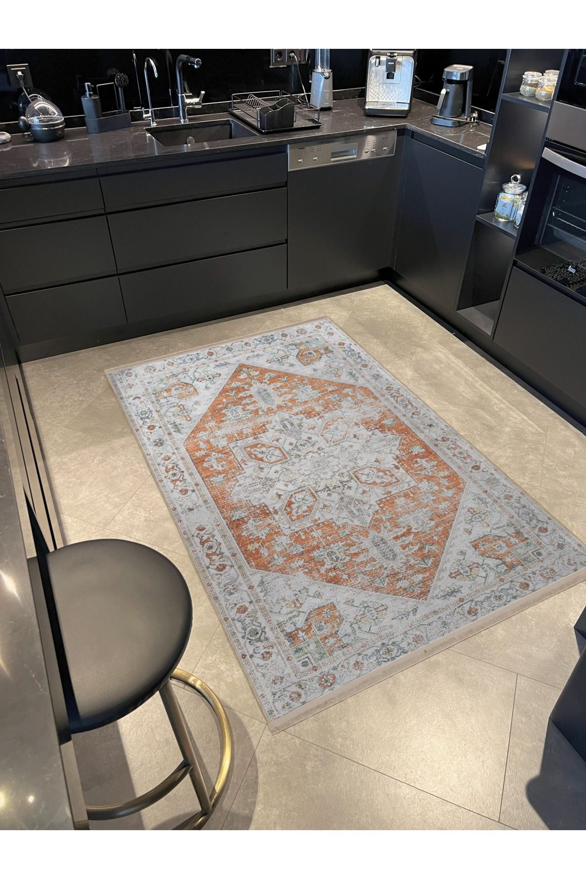 Turuncu Bej Temalı Geleneksel Motif Etnik Desenli Vintage Dekoratif Halı 2776