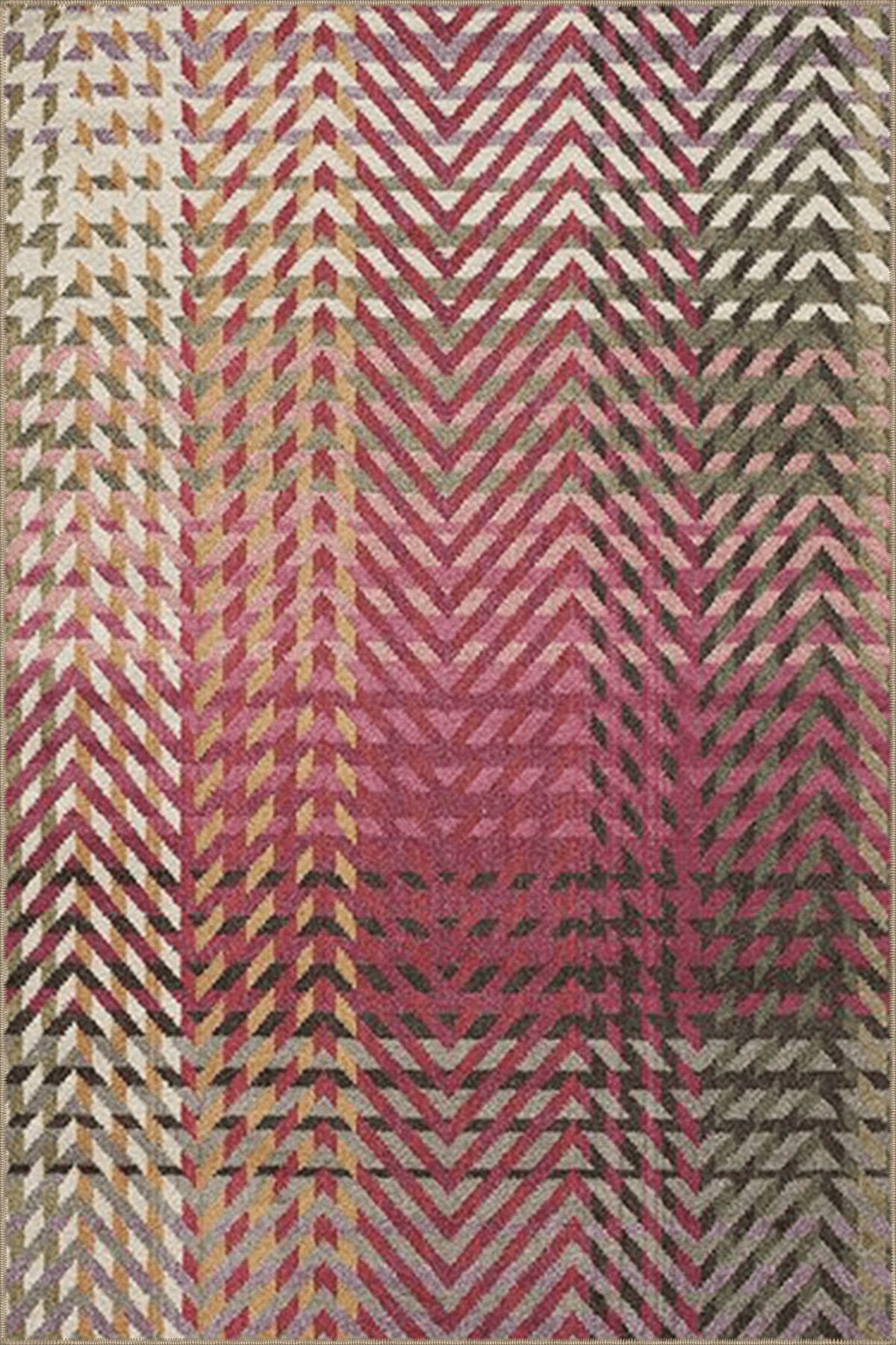 Pembe Temalı Çok Renkli Geometrik Desenli Kreatif Modern Dekoratif Halı 4523
