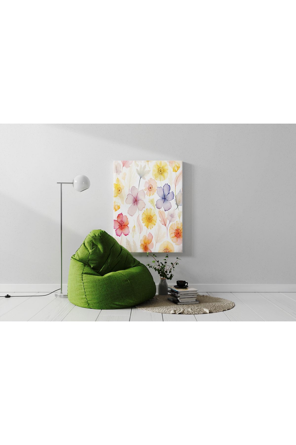 Kanvas Tablo Krem Temalı Floral Desenli Modern Tablo