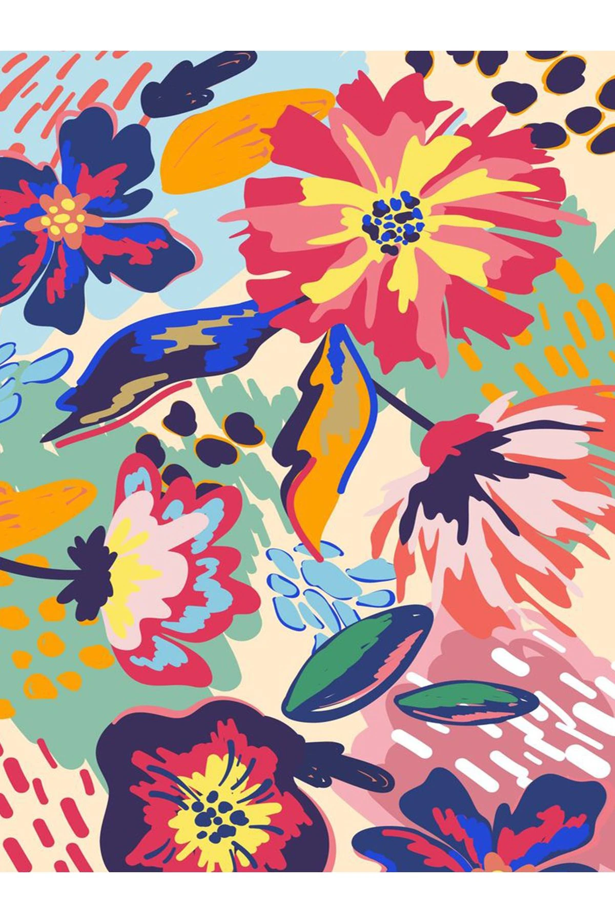 Özge Koleksiyonu Çok Renkli Çiçekler Desenli Dokuma Taban Modern Dekoratif Halı özge47