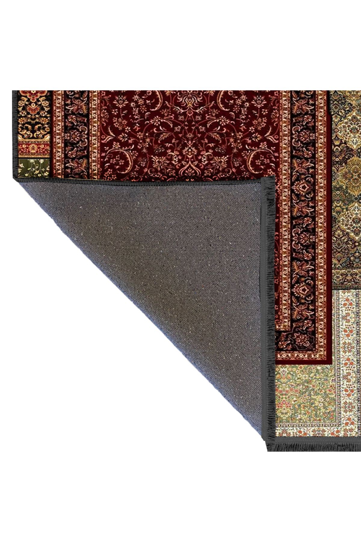 Kuvars Koleksiyonu Çok Renkli Vintage Motifler Desenli Dokuma Taban Etnik Dekoratif Halı kuvars34