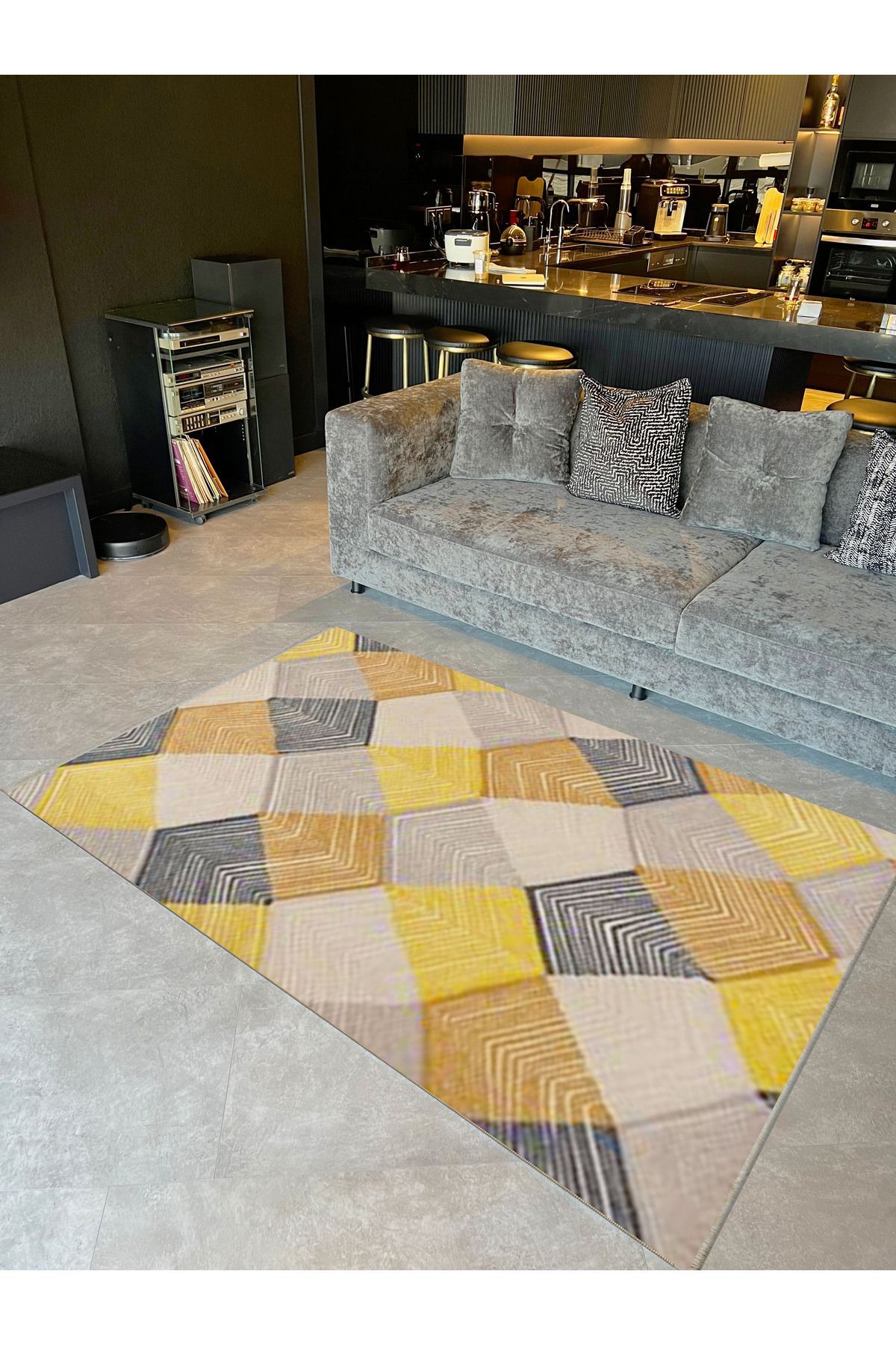 İnci Koleksiyonu Çok Renkli Geometrik Desenli Dokuma Taban Modern Dekoratif Halı inci35