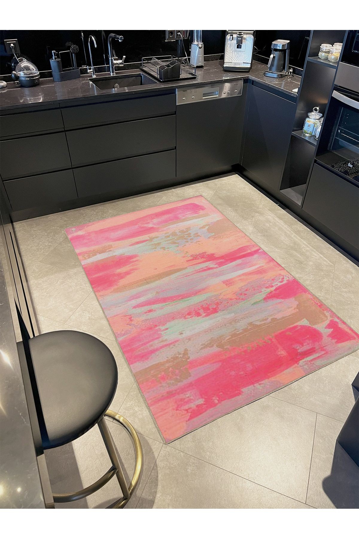 İnci Koleksiyonu Pastel Pembe Tonlarda Soyut Desenli Dokuma Taban Modern Dekoratif Halı inci54