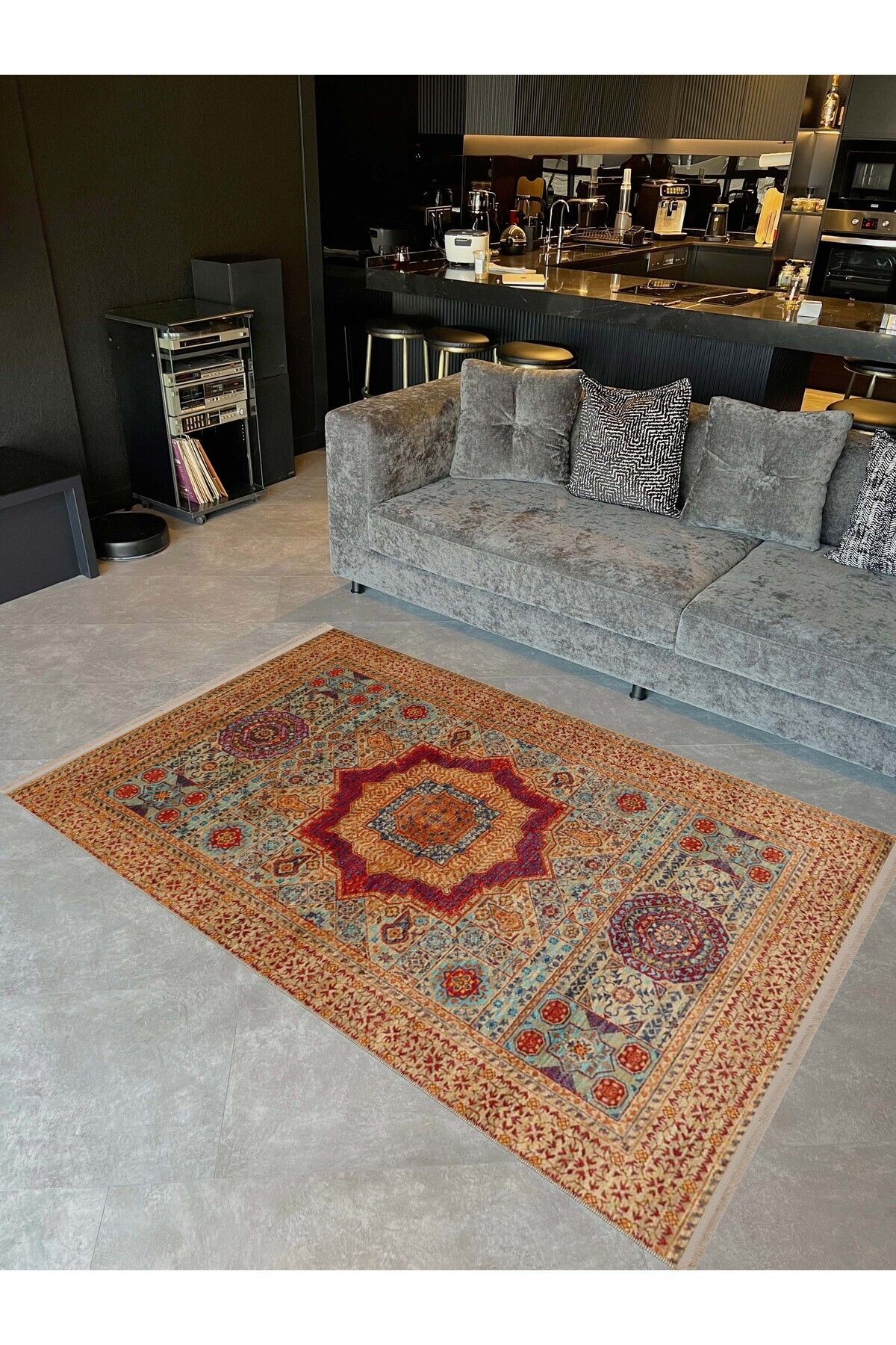Memlük Koleksiyonu Turuncu Bej Tema Etnik Motif Vintage Desenli Dokuma Taban Dekoratif Halı memlük12