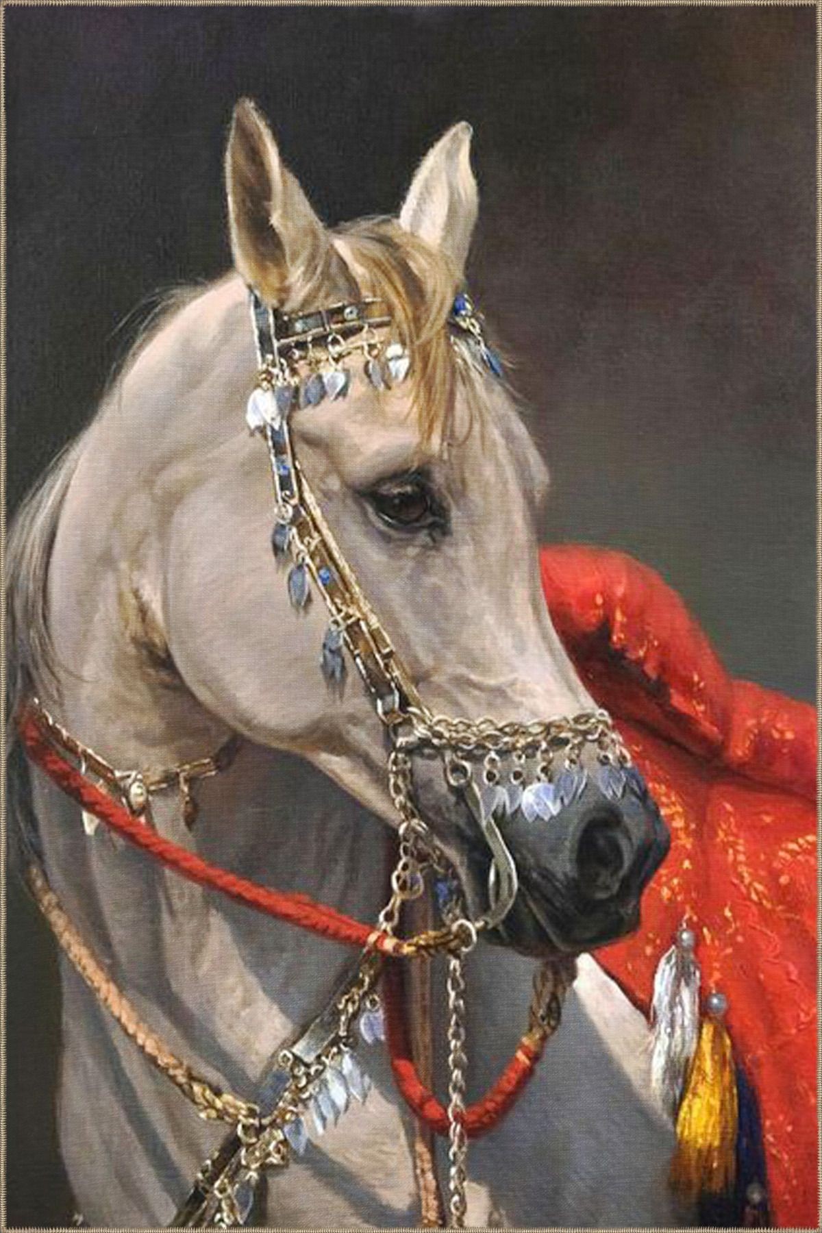 Animal Turuncu Tonlarda At Hayvan Desenli Dekoratif Halı miravip721