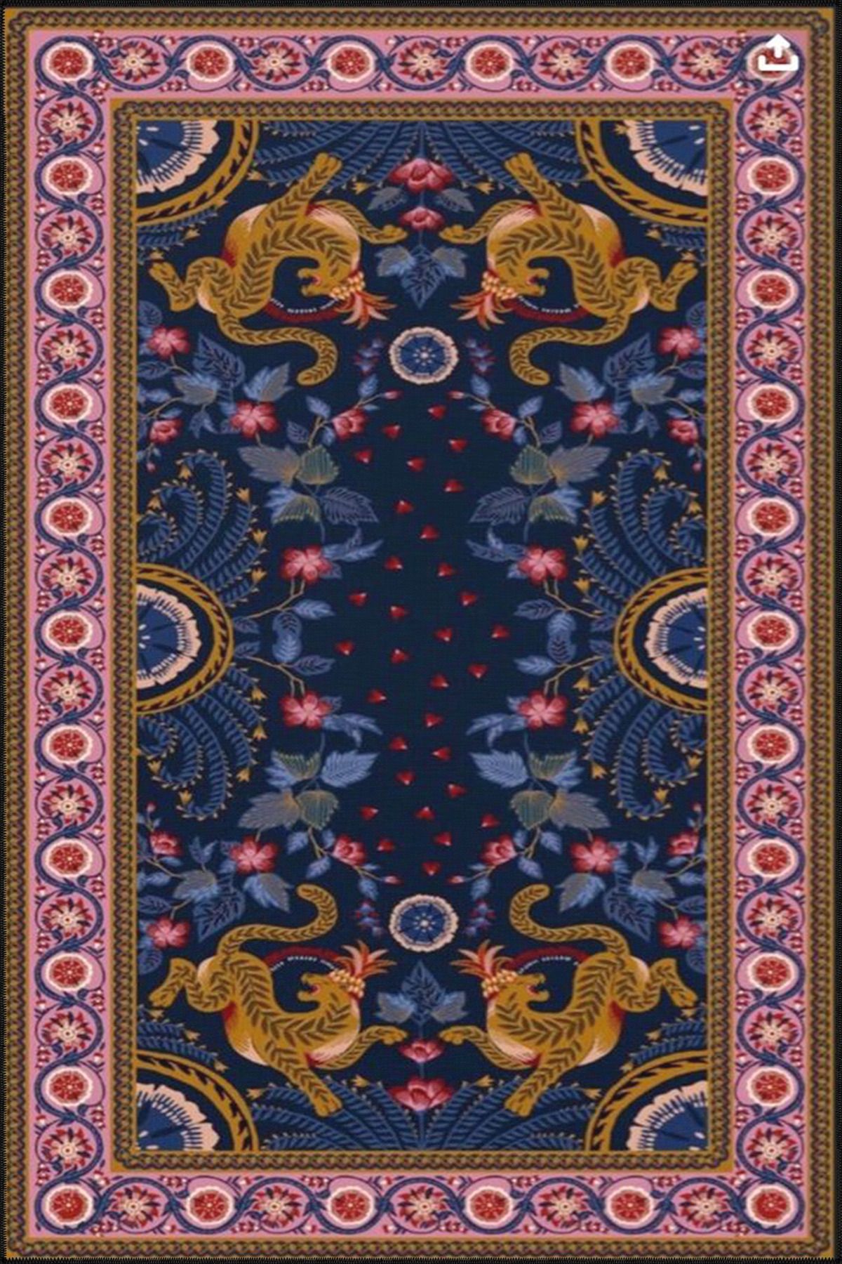 Mor Pembe Çerçeveli Desenli Dokuma Taban ve Dekoratif Yıkanabilir Halı miravip8538