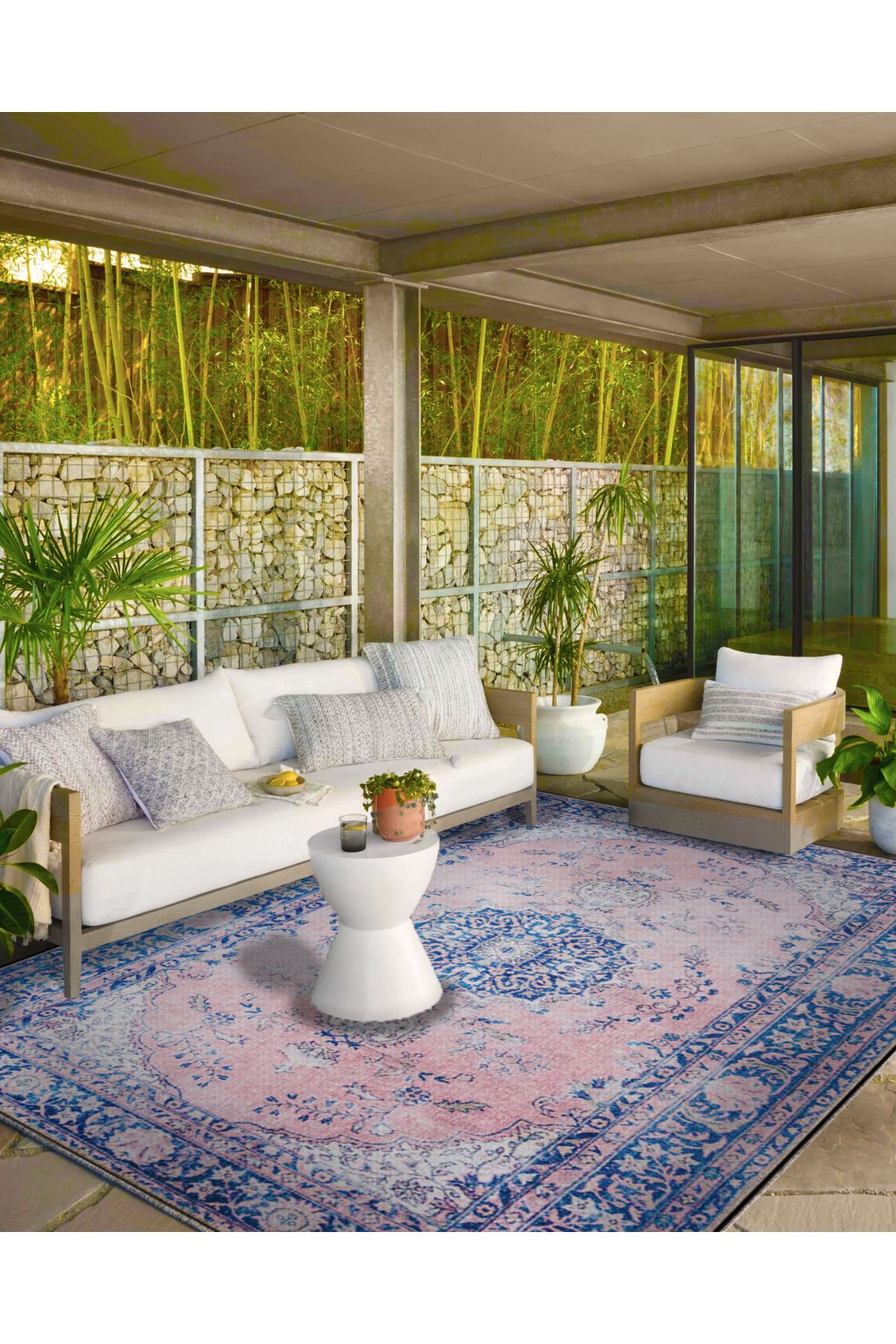 Geleneksel Temalı Mavi Pembe Renkli Dekoratif Halı ve Yıkanabilir Halı miravip9615