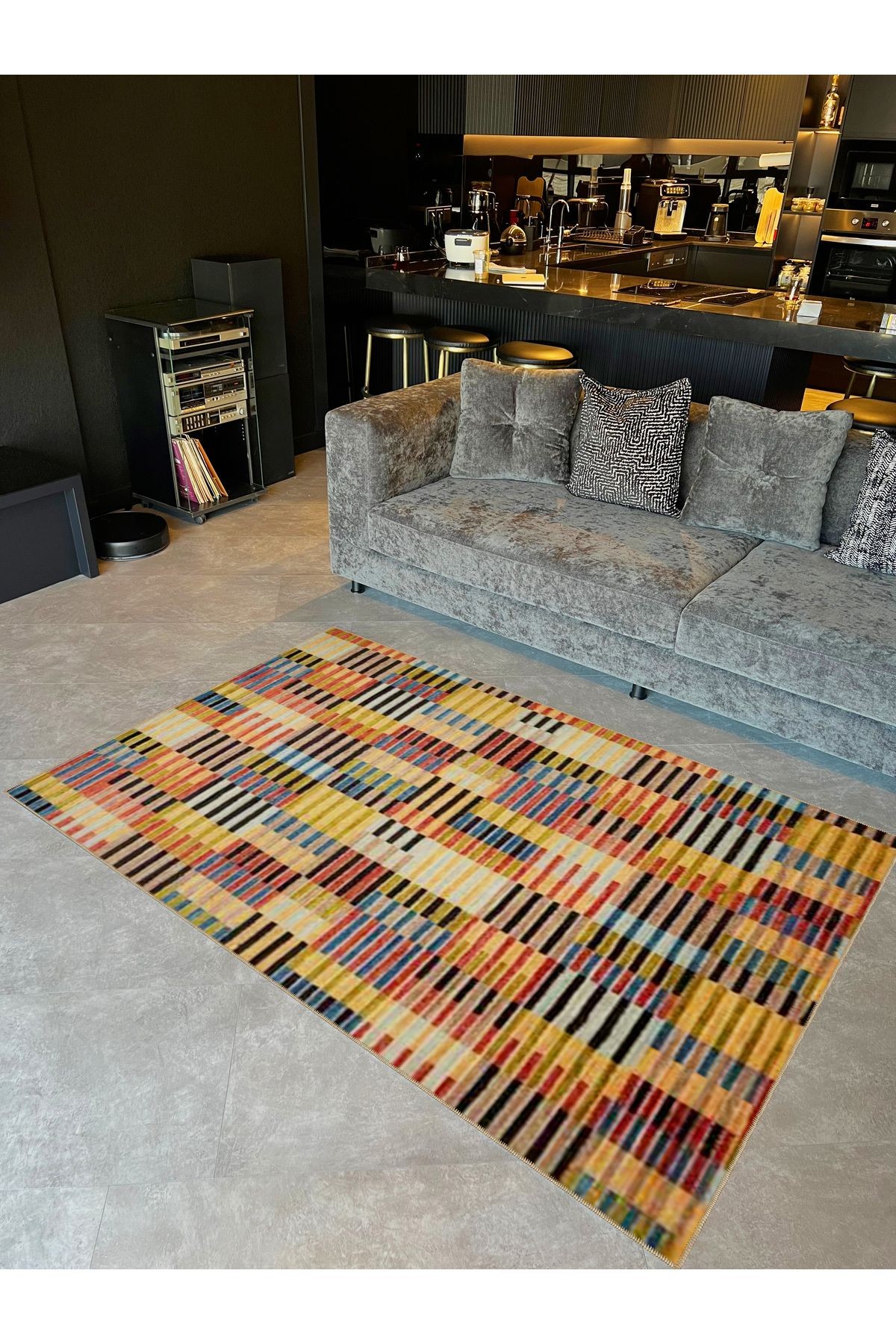 Ametist Serisi Çok Renkli Patchwork Detaylı Desen Dokuma Taban Modern Dekoratif Halı ametist50