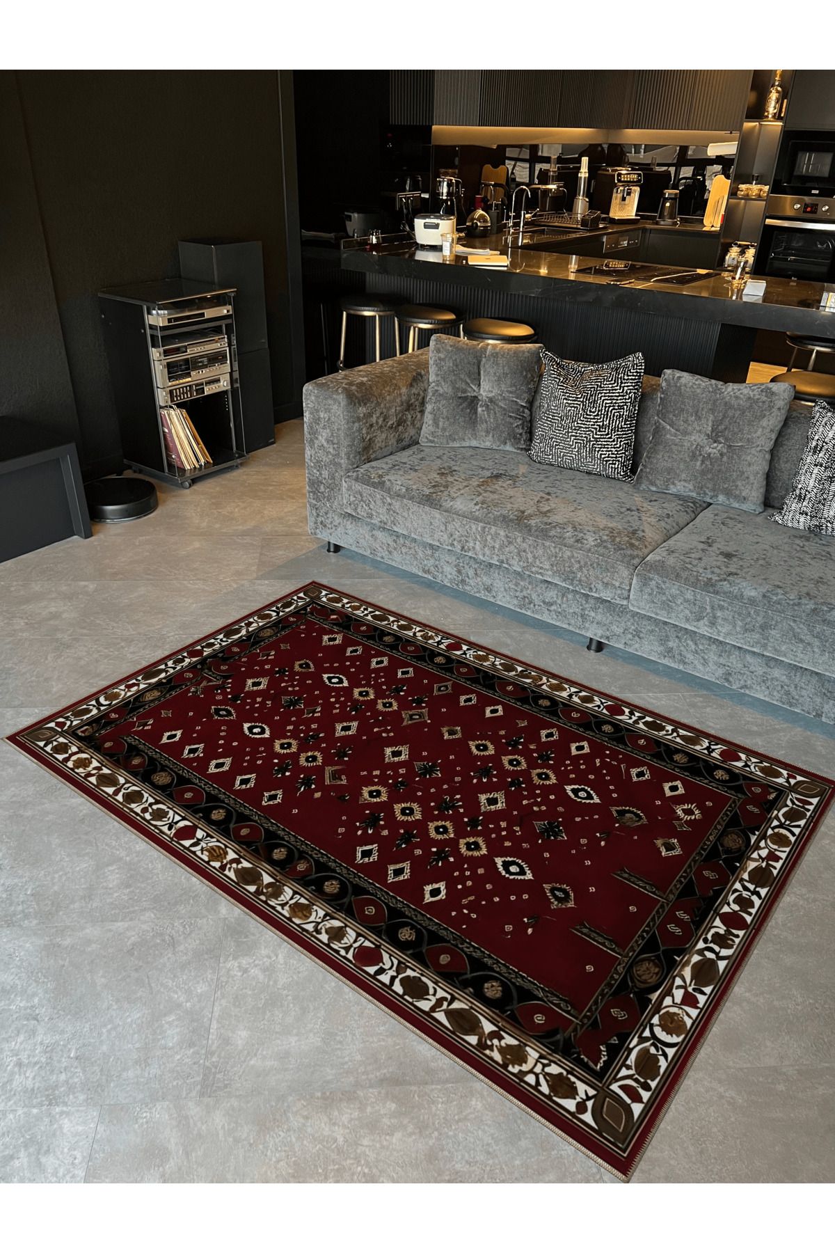 Bordo Temalı Karma Etnik Motif Desenli Vintage Dekoratif Halı 5123