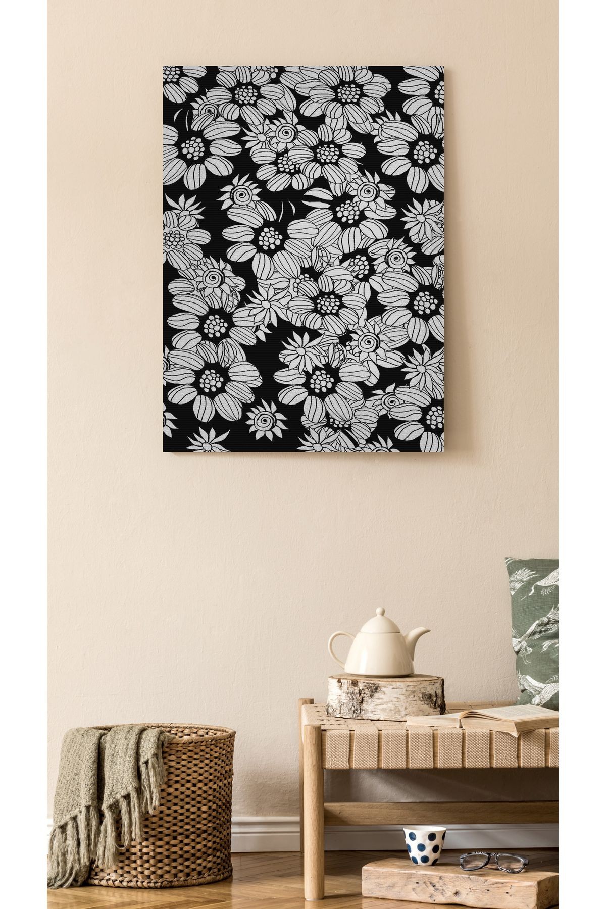 Kanvas Tablo Siyah Çiçekli Temalı Modern Tablo