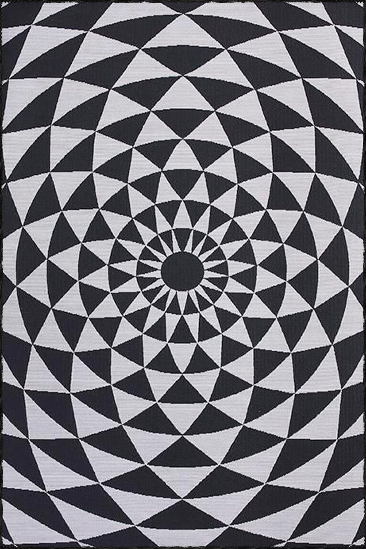 Daire ve Üçgen Desenli Siyah Beyaz Dokuma Taban miravip654