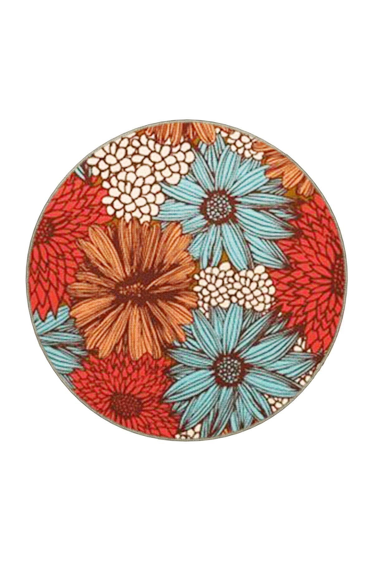 Floral Temalı Çok Renkli Karma Çiçek Desenli Kreatif Modern Dekoratif Halı 4727