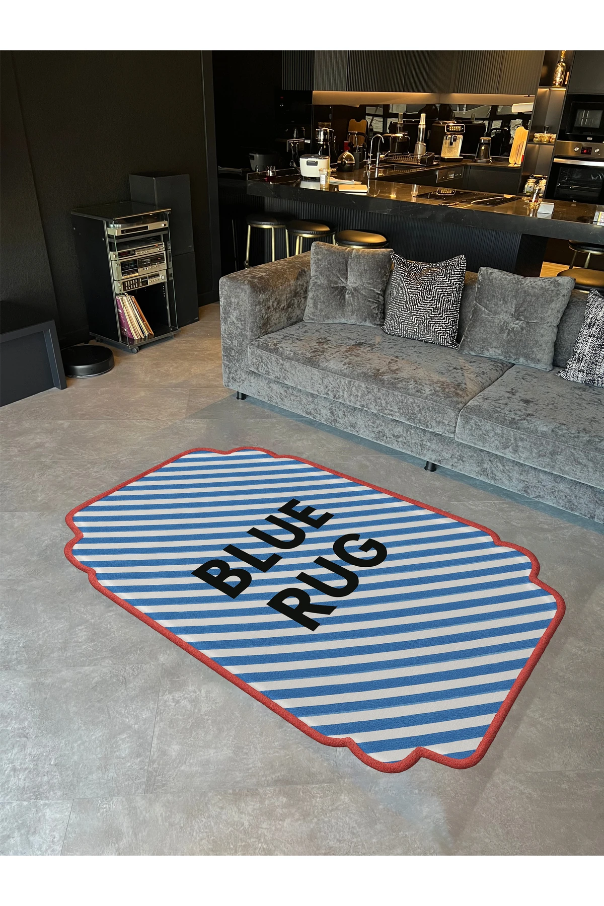 MOSSO Black Rug Yazılı Şeritli Desen Modern Dekoratif Halı mosso460