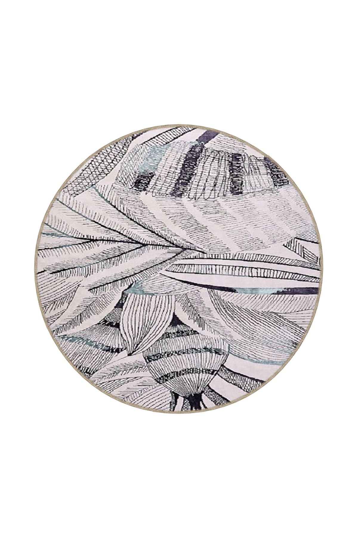 Modern Gri Yapraklı Desenli Dekoratif Dokuma Taban Halı miravip519