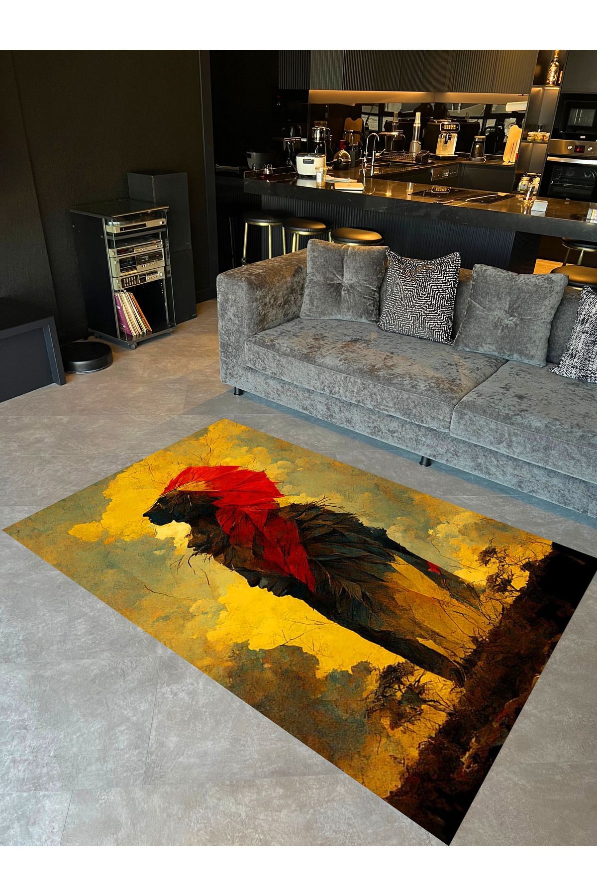 Ebru Koleksiyonu Kırmızı Detaylı Soyut Desenli Dokuma Taban Modern Dekoratif Halı ebru31