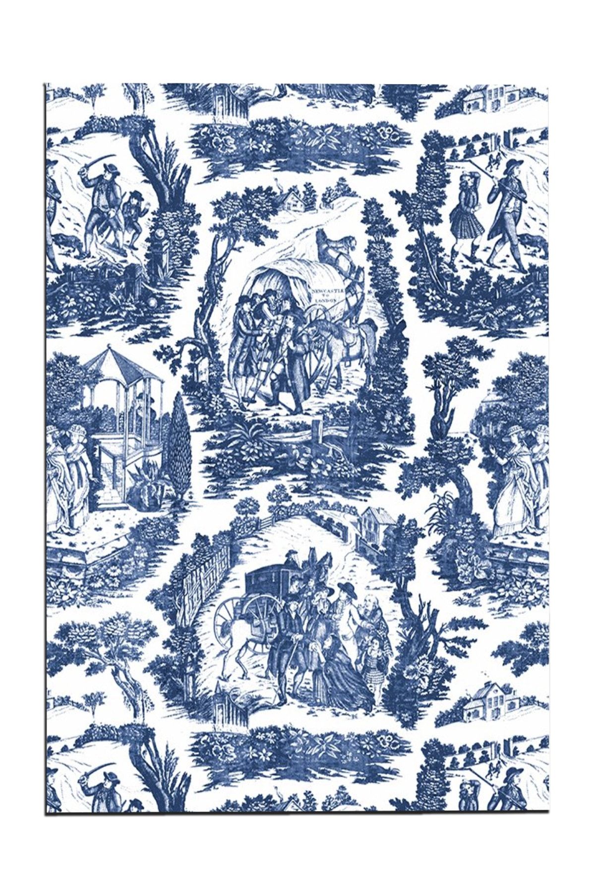 Bleu Blanc Beyaz Lacivert Vintage Desenli Dekoratif Dokuma Taban Halı Mira 1255