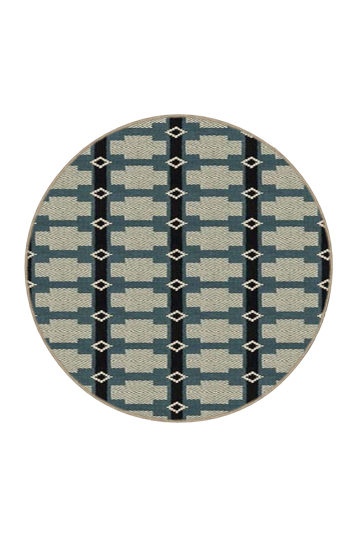 Mavi ve Gri Tonlarında Geometrik Kreatif  Dokuma Taban Halı 4186