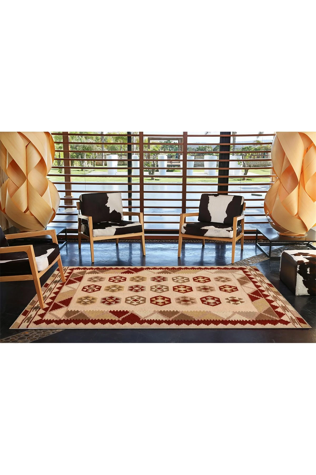 Kahverengi Tonlarında Altıgen Geometrik Modern Dokuma Taban Halı miravip134