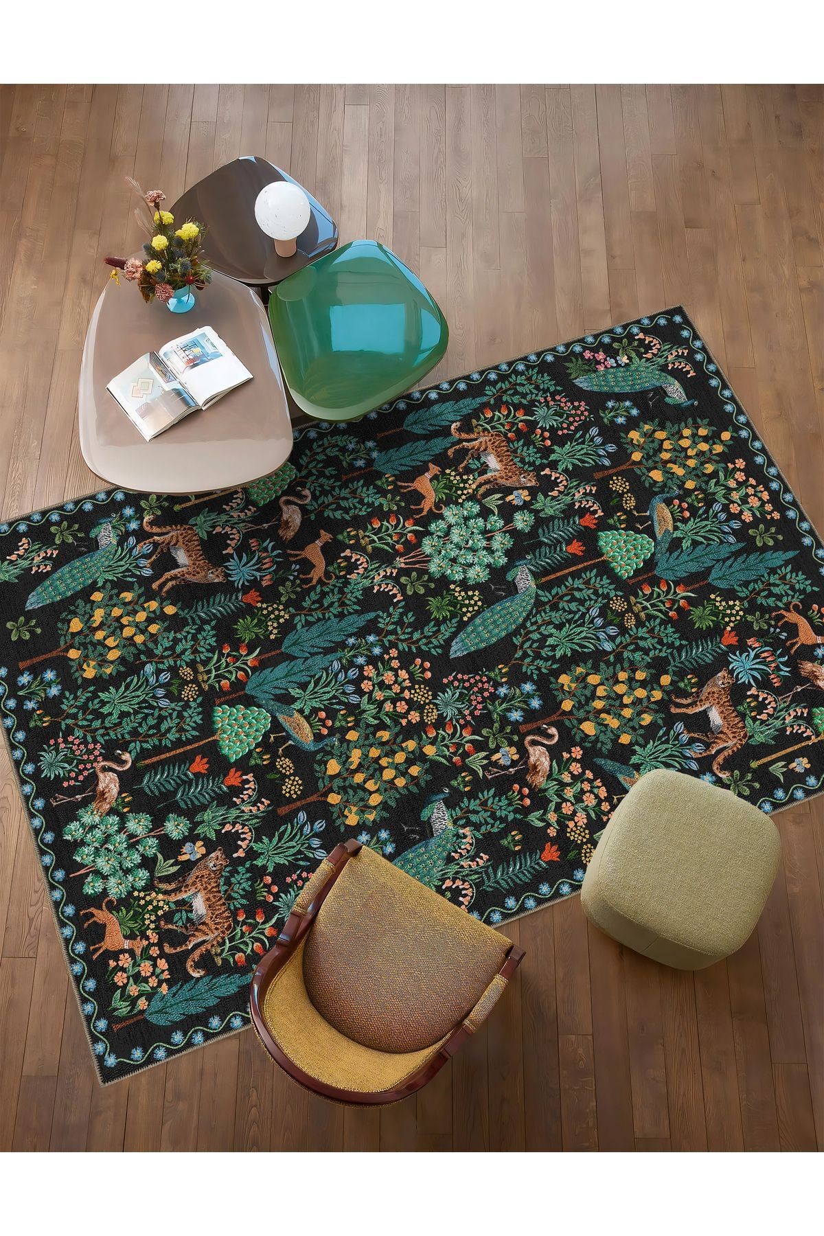 Floral Mira Füme Pastel Çok Renkli Botanik Tema Dokuma Taban Halı Mira 1319