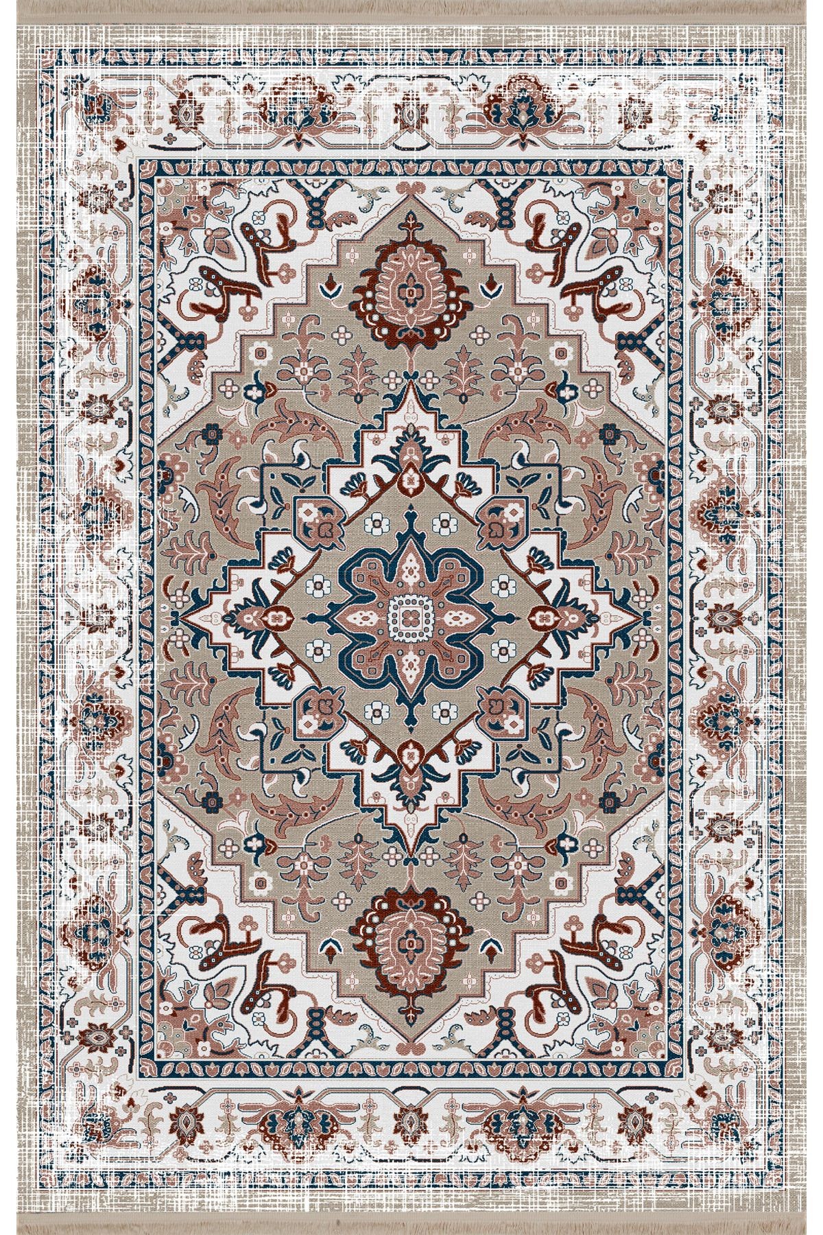 Mira Gri Bej Temalı Geleneksel Motifli Vintage Dekoratif Halı Mira 1581