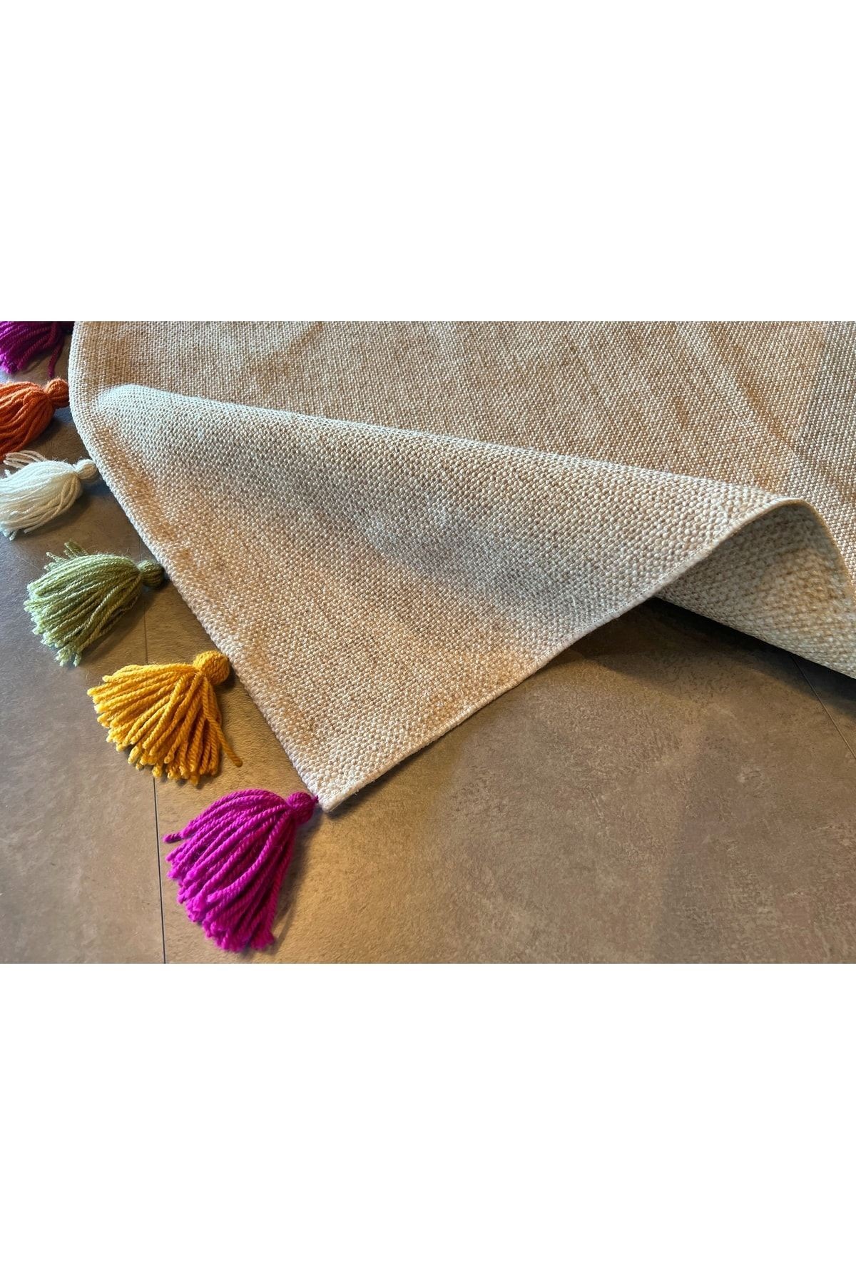 Moroccan 9003 Bej Renkli Püsküllü Bohomian Ve Modern Kilim