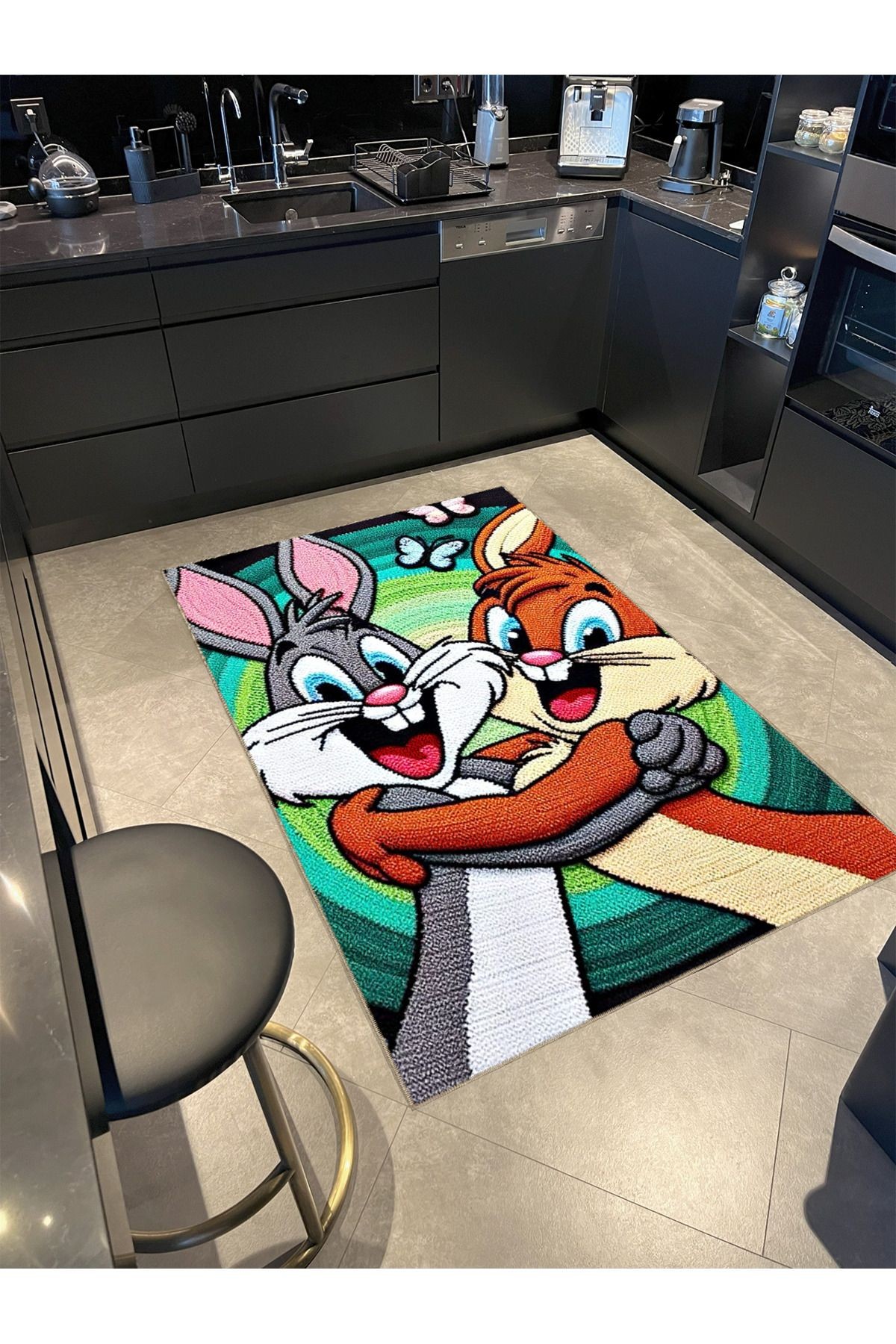 Çok Renkli Sevimli Tavşanlar Bugs Bunny Desenli Kreatif Modern Dekoratif Halı 5105