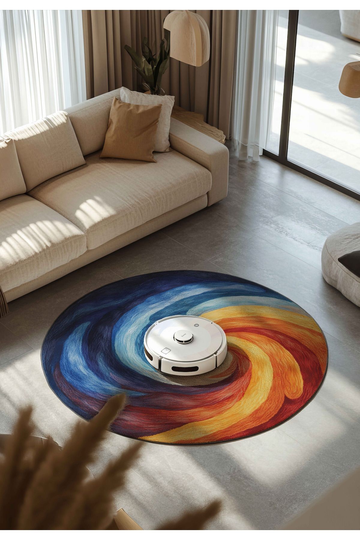 Nova Art Soyut Desen Çok Renkli Dokuma Taban Dekoratif Yuvarlak Halı 215