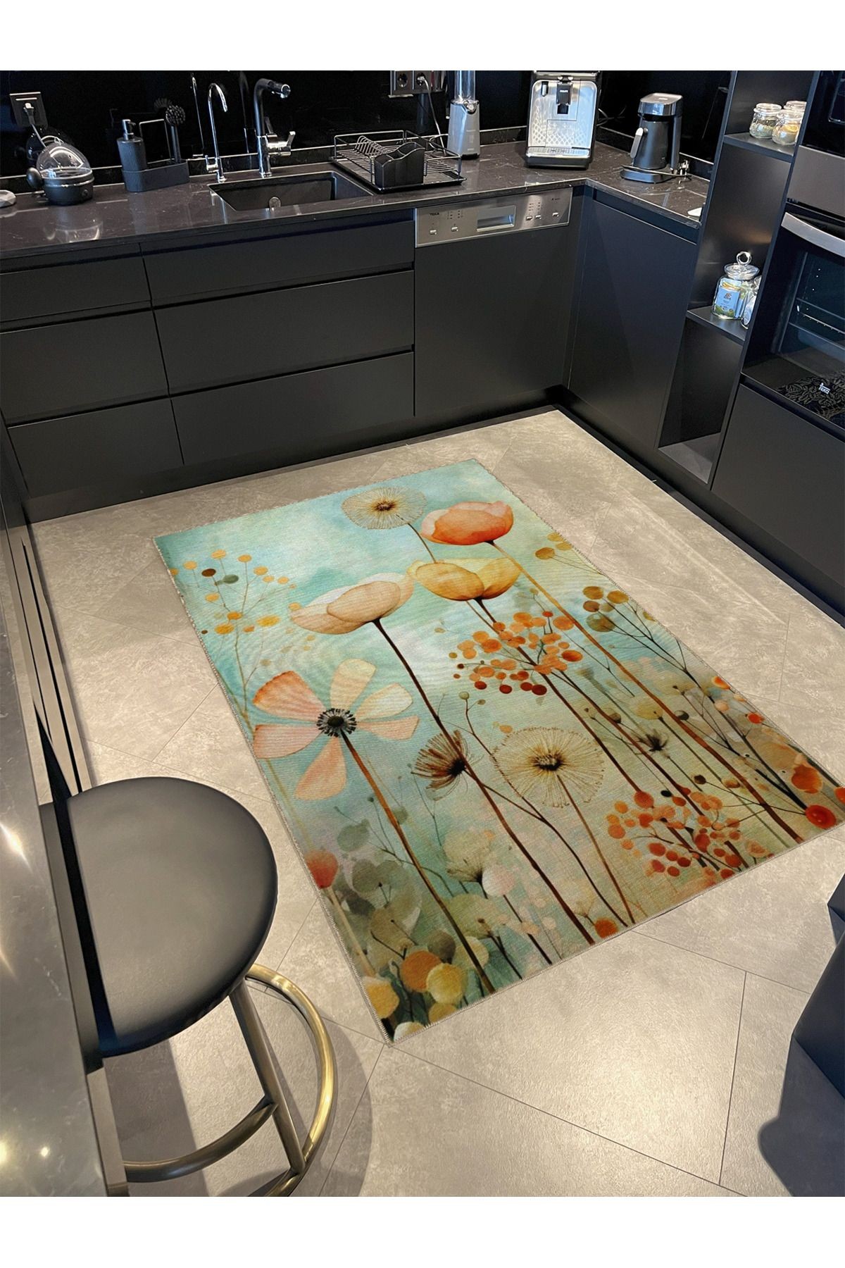 Pastel Tema Çok Renkli Çiçek Bahçesi Floral Desenli Modern Dekoratif Halı 5376