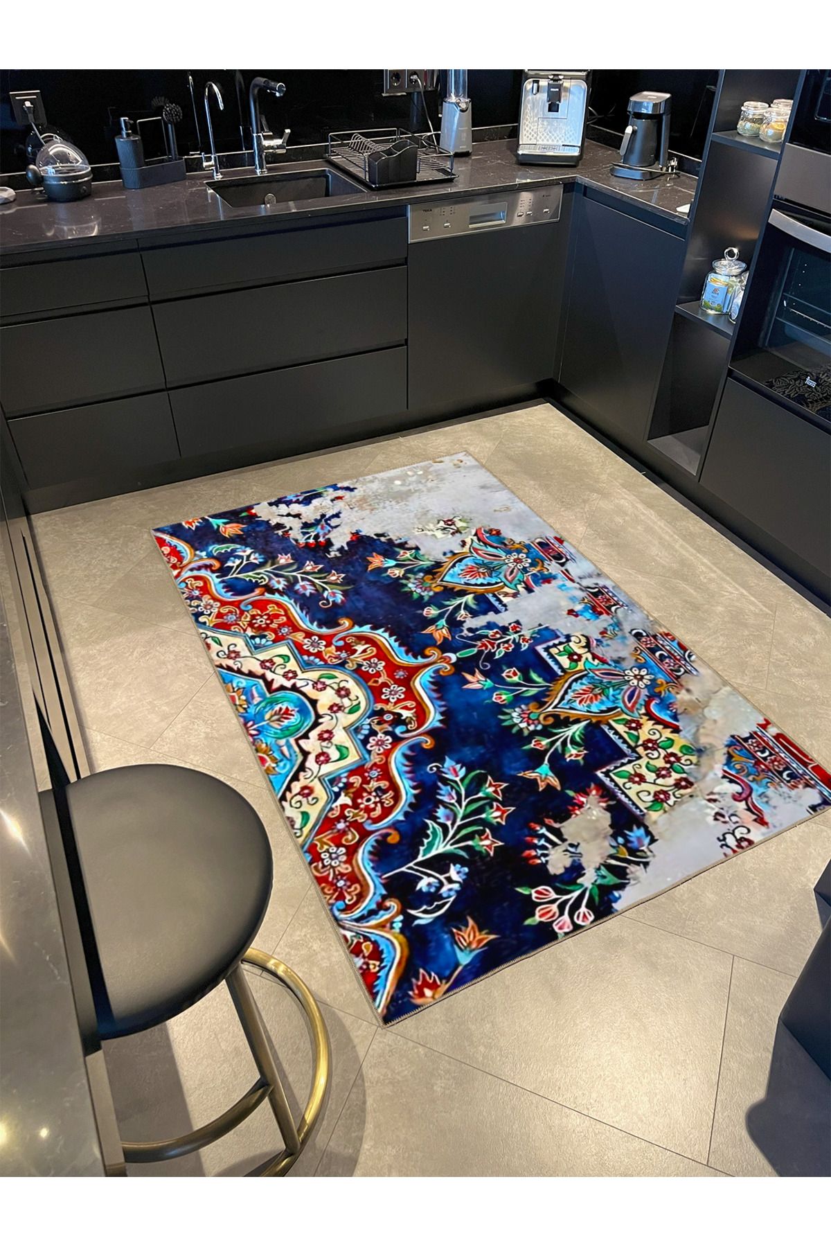 Mor Fırça Boyalı Geleneksel Desenli Dokuma Taban Halı ve Yıkanabilir Halı aloha157