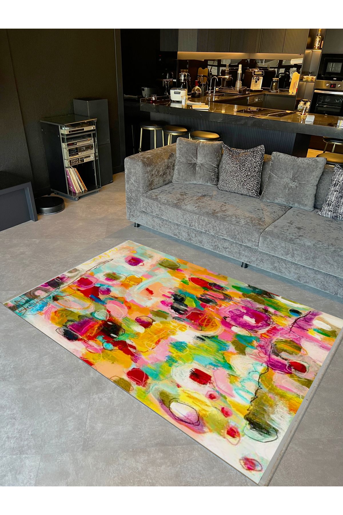 Özge Koleksiyonu Çok Renkli Soyut Desenli Dokuma Taban Modern Dekoratif Halı özge21