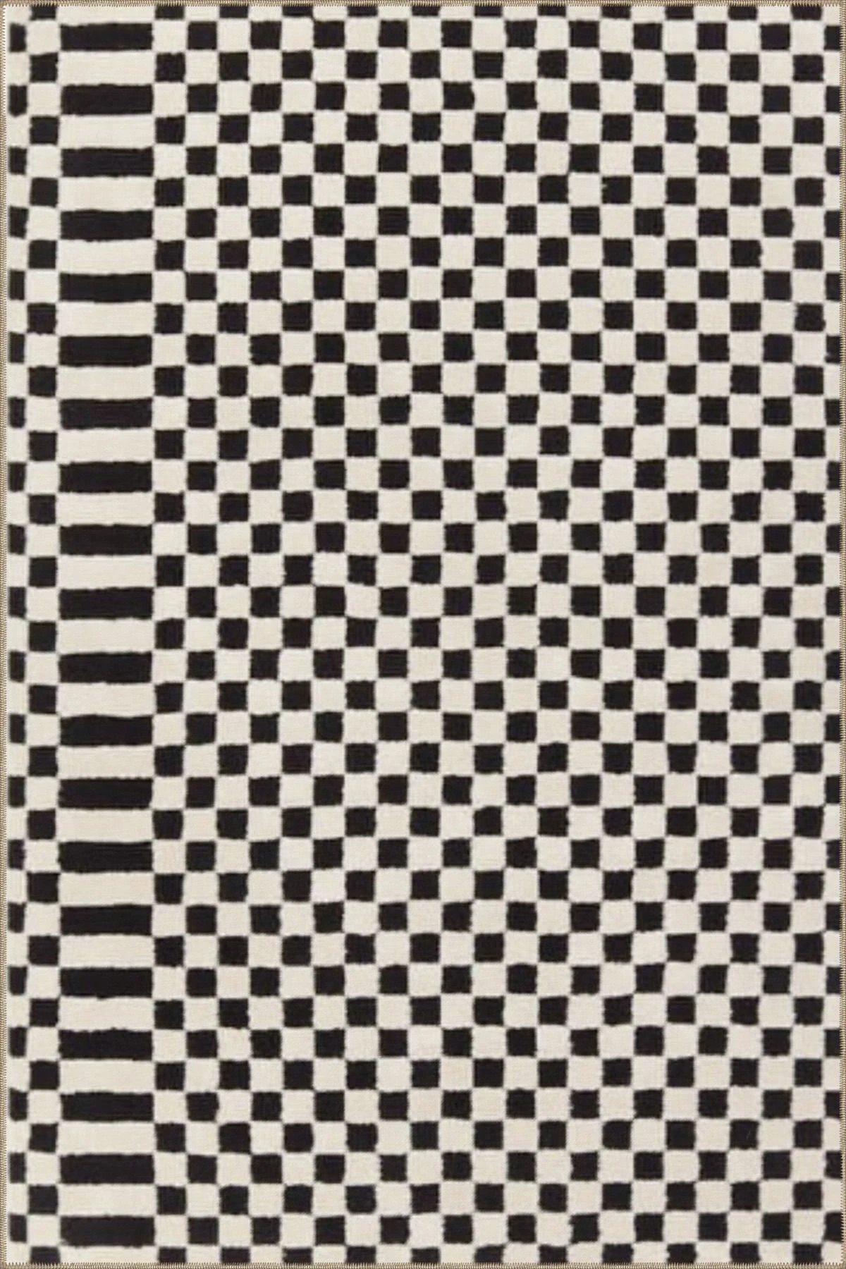 Siyah Beyaz Kareli Geometrik Dokuma Taban Yıkanabilir Halı Miravip9052