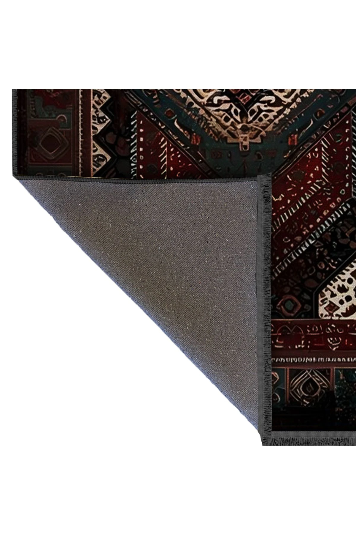 Koyu Tonlarda Antik Tasarım Serisi Bordo ve Yeşil Detaylı Desenli Vintage Dekoratif Halı antik22