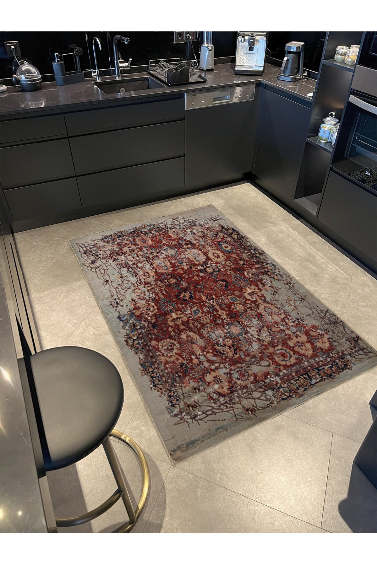 Bordo Bej Temalı Soyut Geleneksel Motif Desenli Vintage Dekoratif Halı 5125