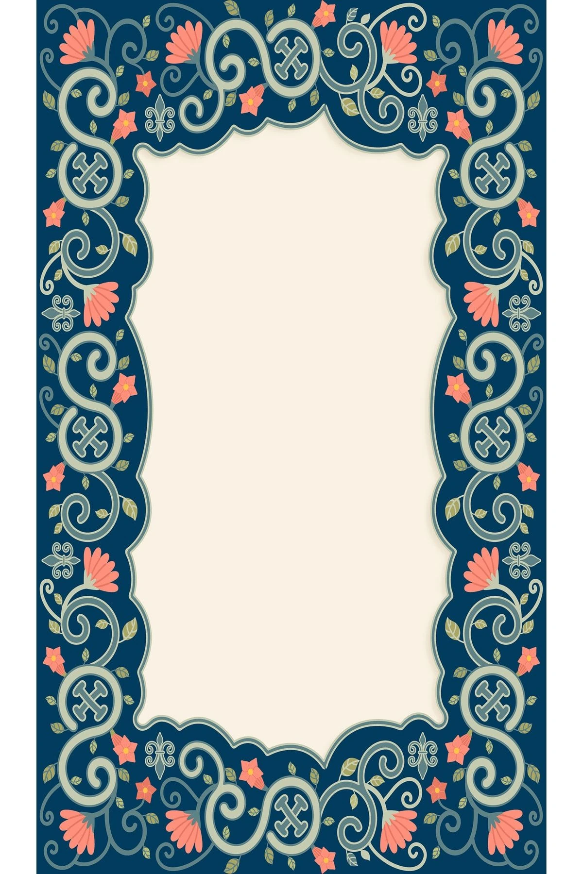 Mavi Tonlarında Çiçekli Geometrik Desenli Seccade 70x120