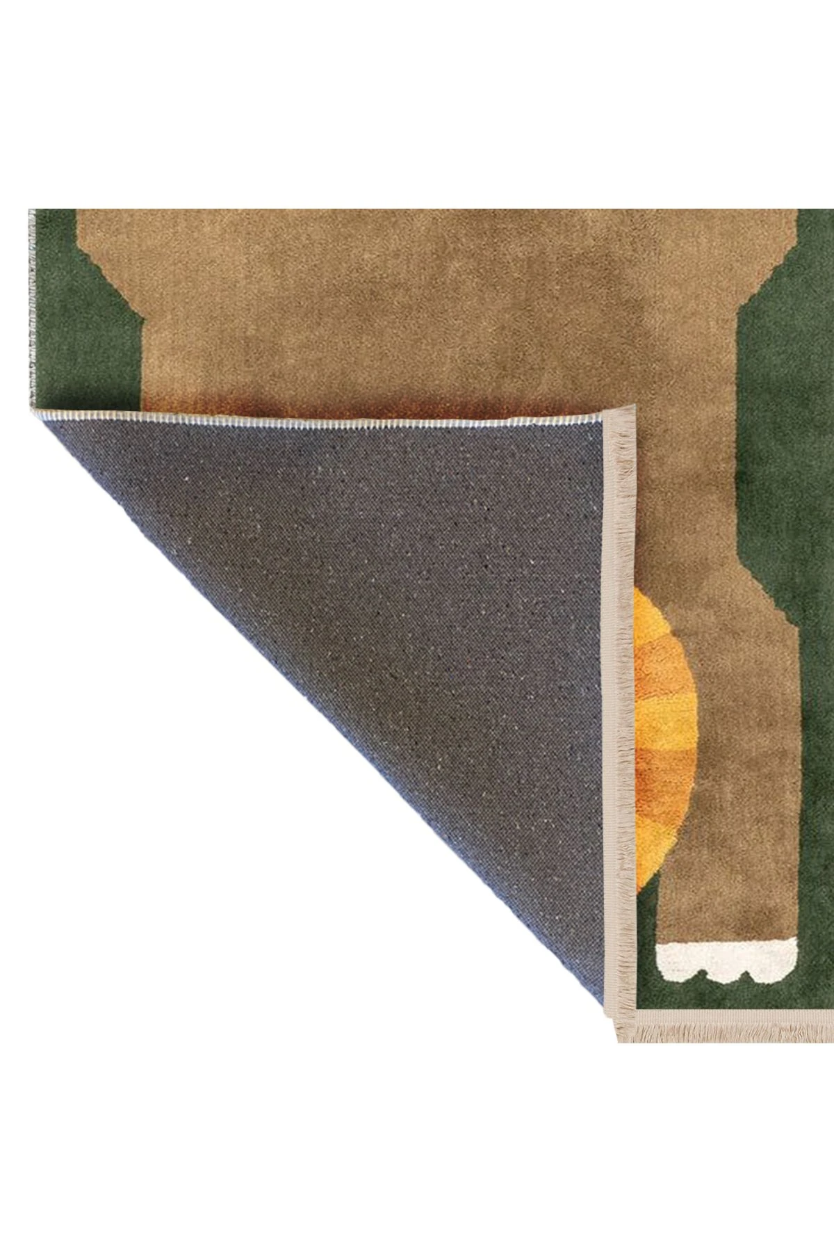 Asya Koleksiyonu Koyu Yeşil Sarı Aslan Desenli Dokuma Taban Modern Dekoratif Halı asya20