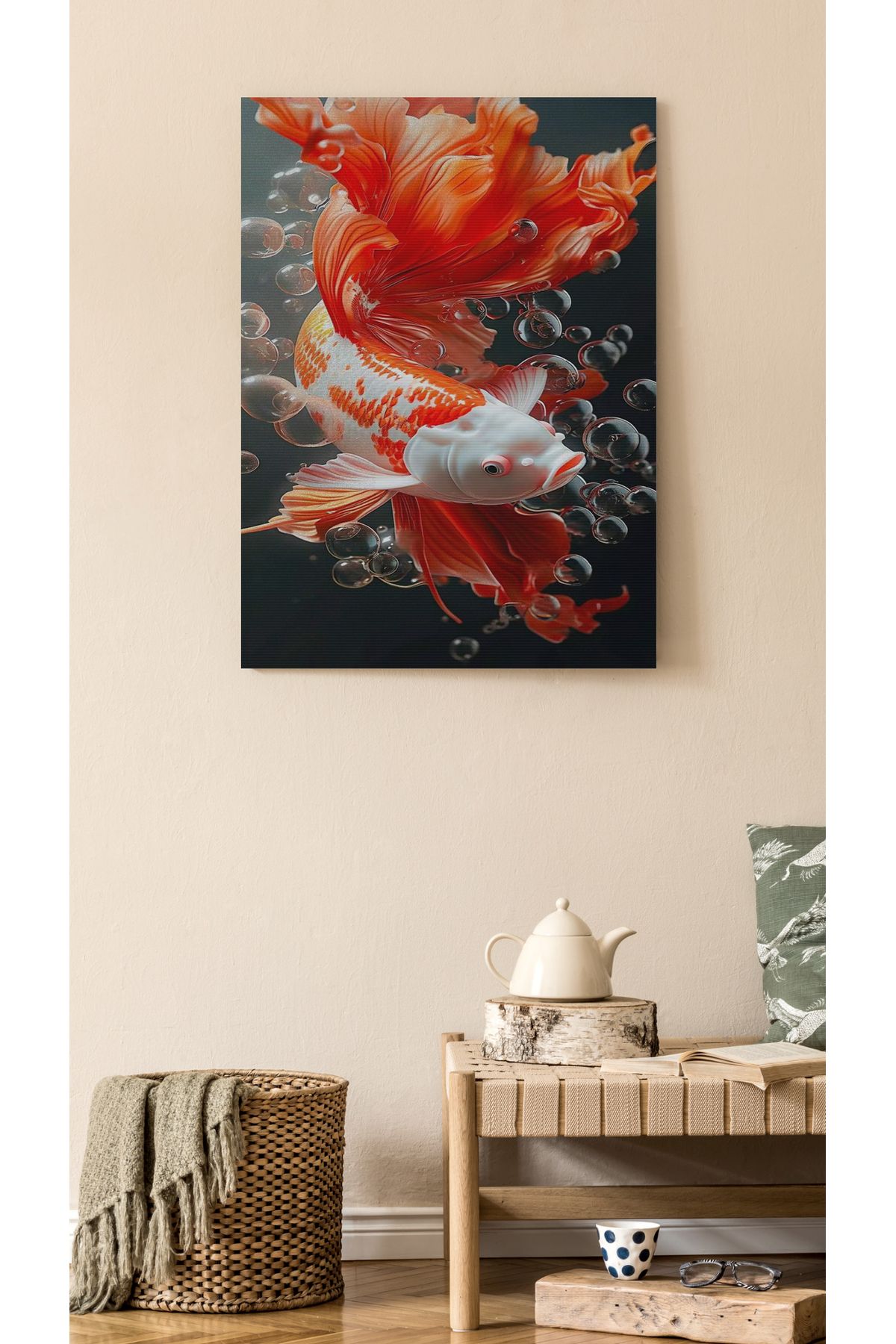 Kanvas Tablo Sulu Turuncu Renkli Balık Animal Tablo Temalı Tablo