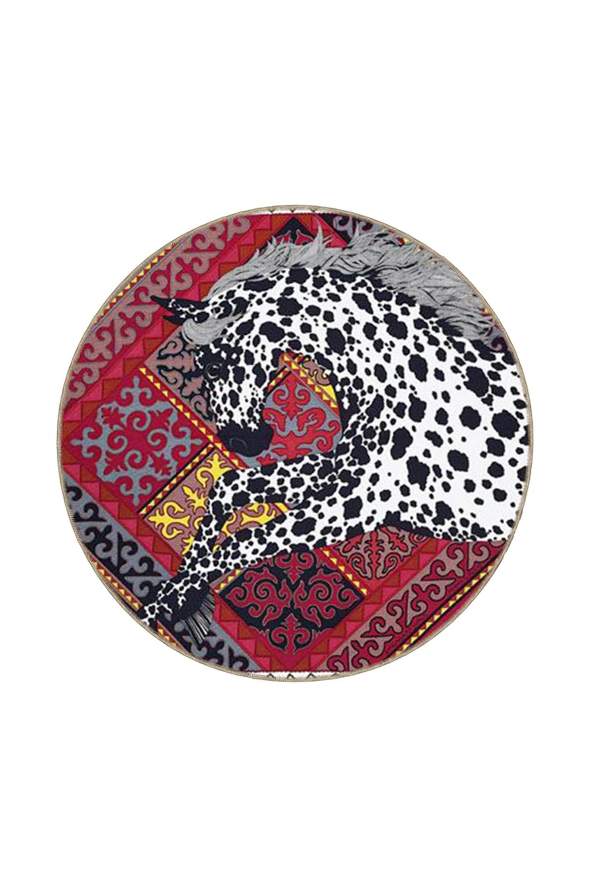 Kırmızı Renkli At Geometrik Modern Dekoratif Halı miravip228