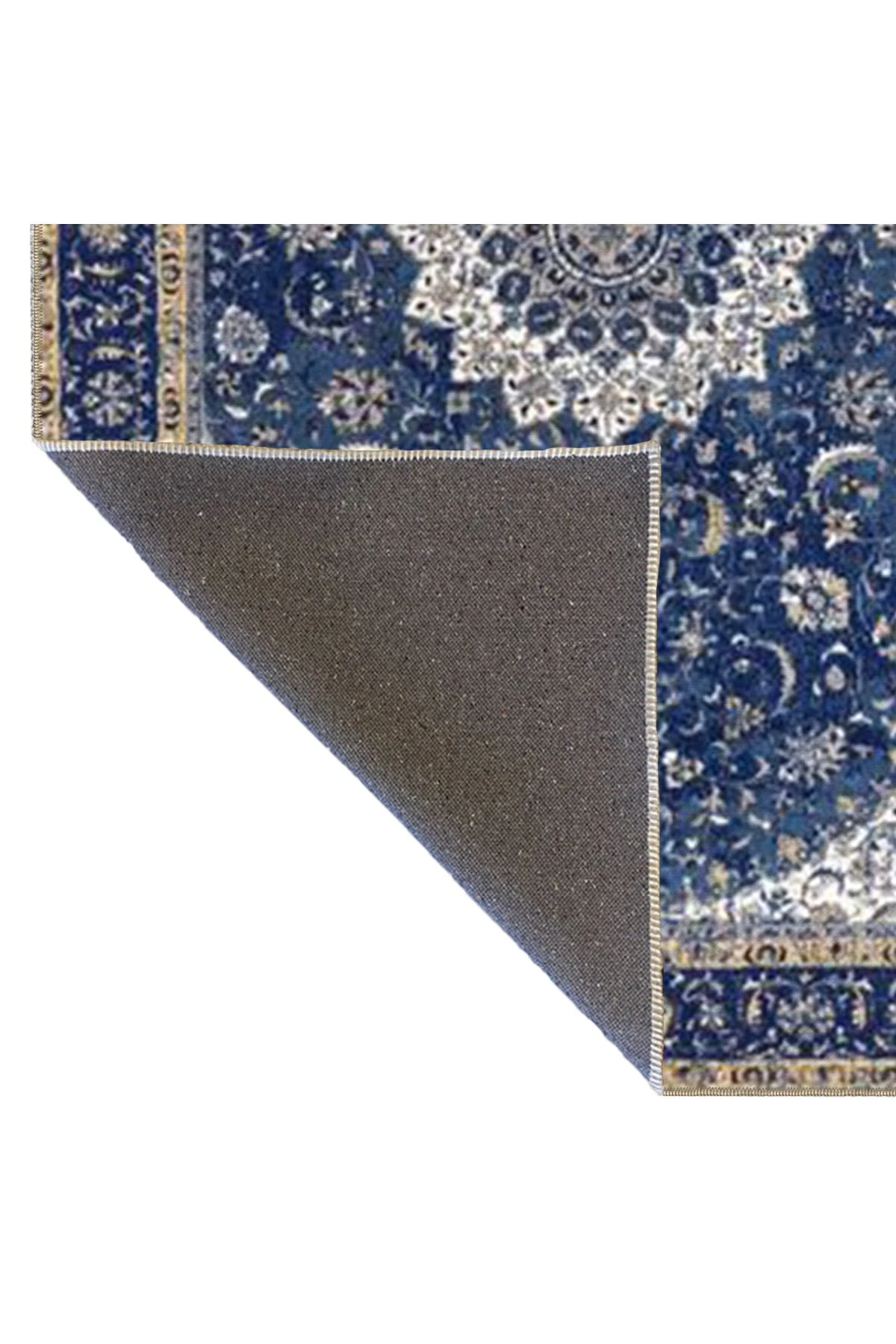 Lacivert Temalı Geleneksel Motif Etnik Çiçek Desenli Vintage Dekoratif Halı 4553