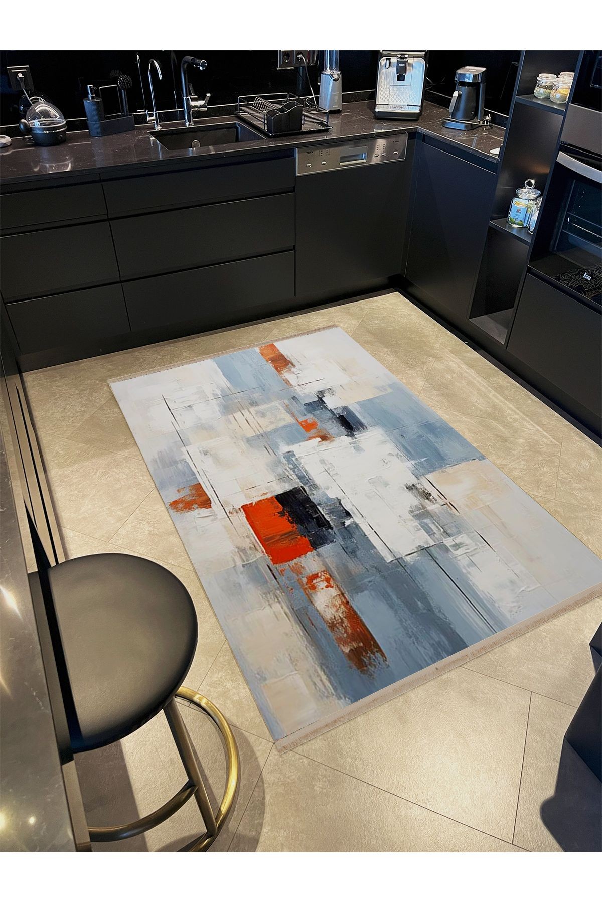 Asena Koleksiyonu Açık Tonlarda Soyut Abstract Desenli Kreatif Modern Dekoratif Halı 47