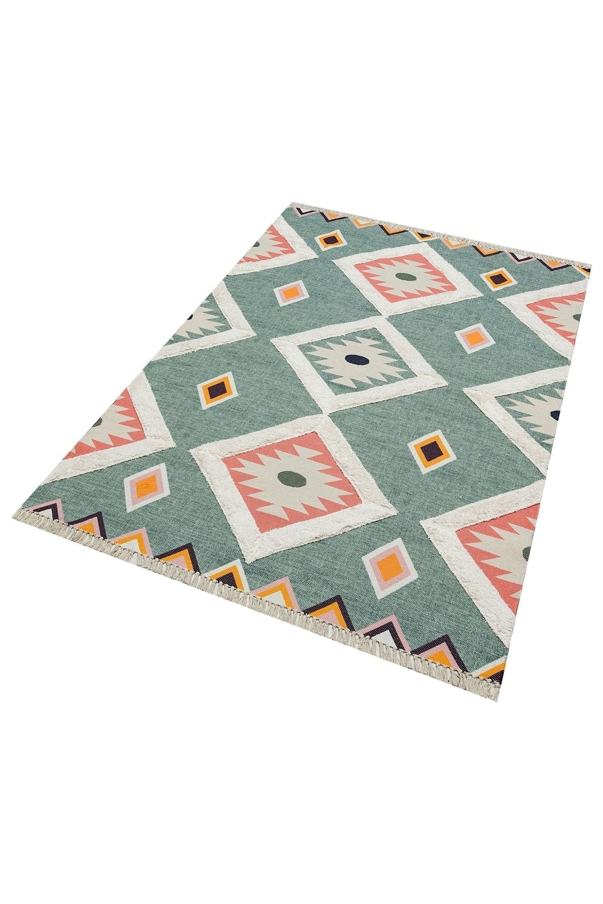 Rustik Green 4018 Çok Renkli Modern Kilim