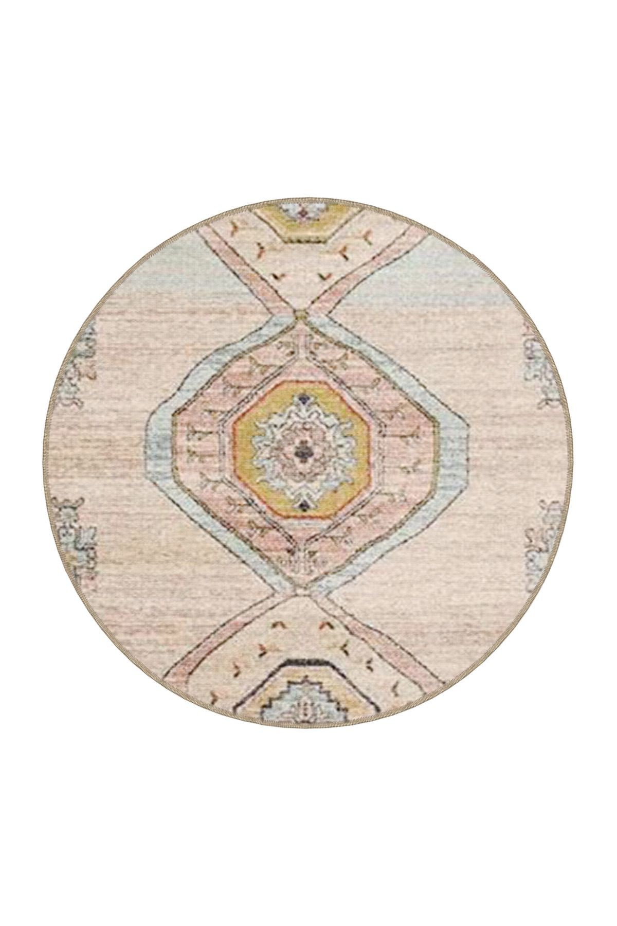 Pudra Temalı Geleneksel Motif Desenli Vintage Dekoratif Halı 3960