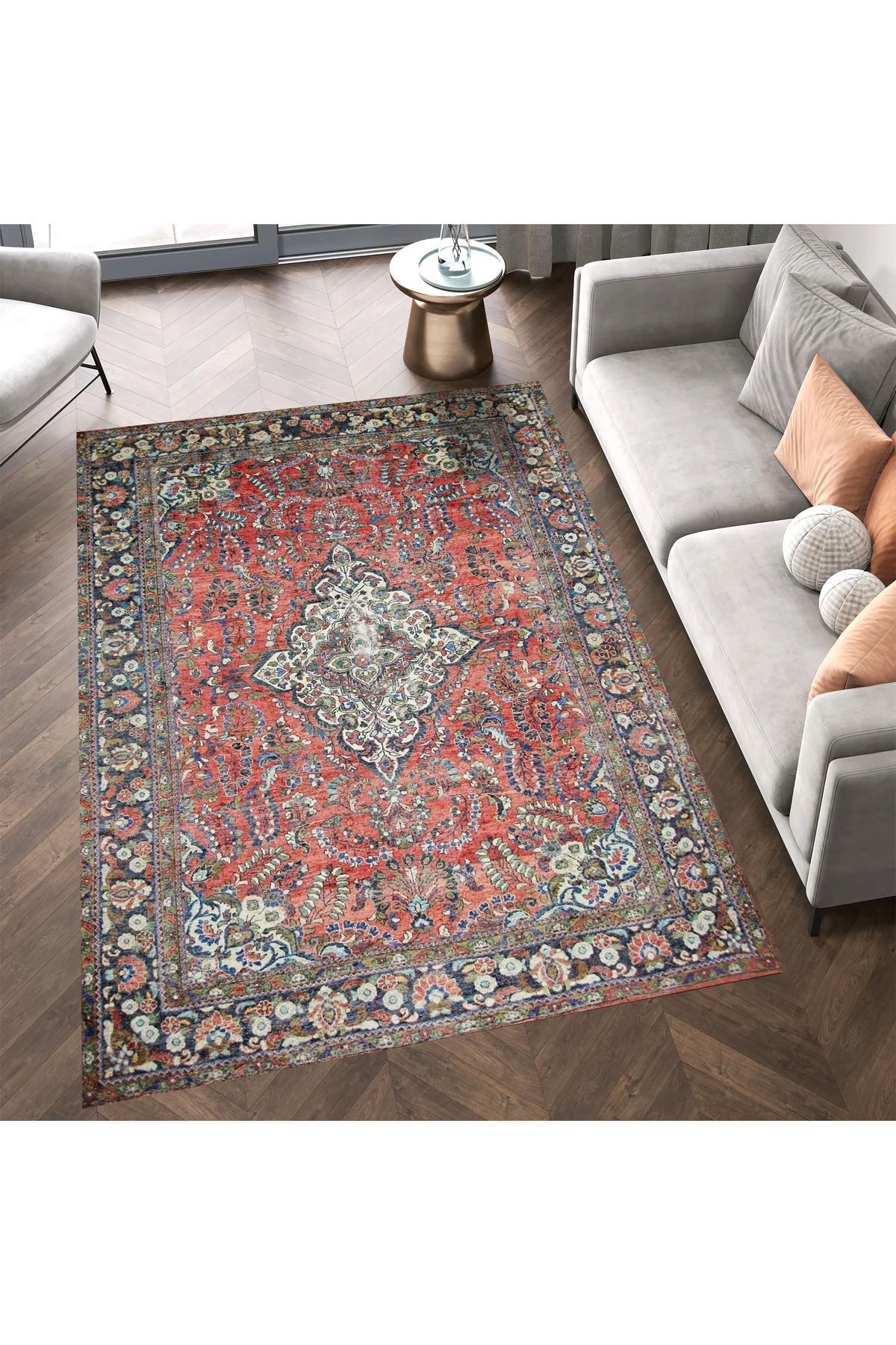 Mete Koleksiyonu Turuncu Temalı Geleneksel Motif Desenli Vintage Dekoratif Halı 28