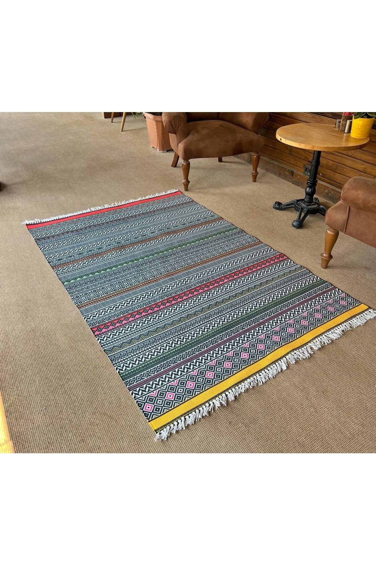 Cotton 557 Etnik Desenli Dokuma Taban Çok Renkli Kilim
