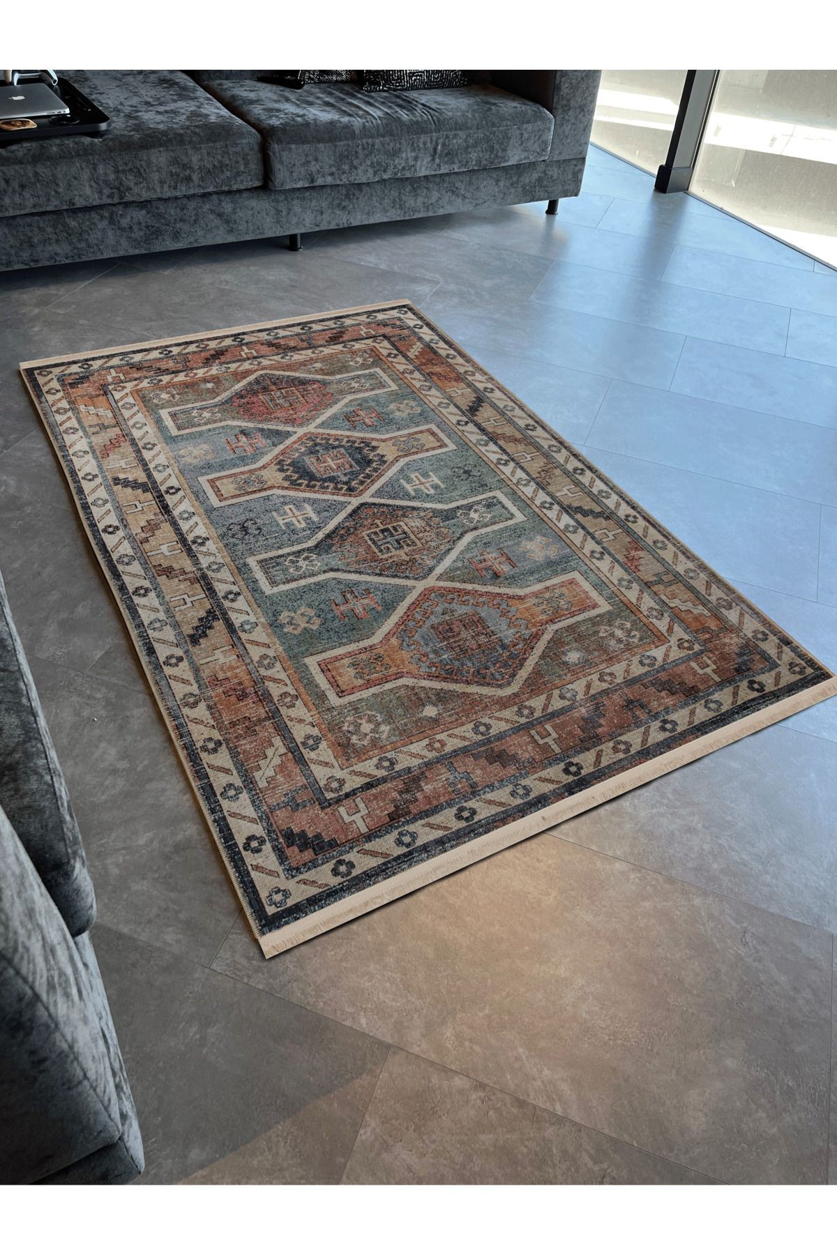 Çok Renkli Geleneksel Motif Etnik Desenli Kreatif Vintage Dekoratif Halı 2867