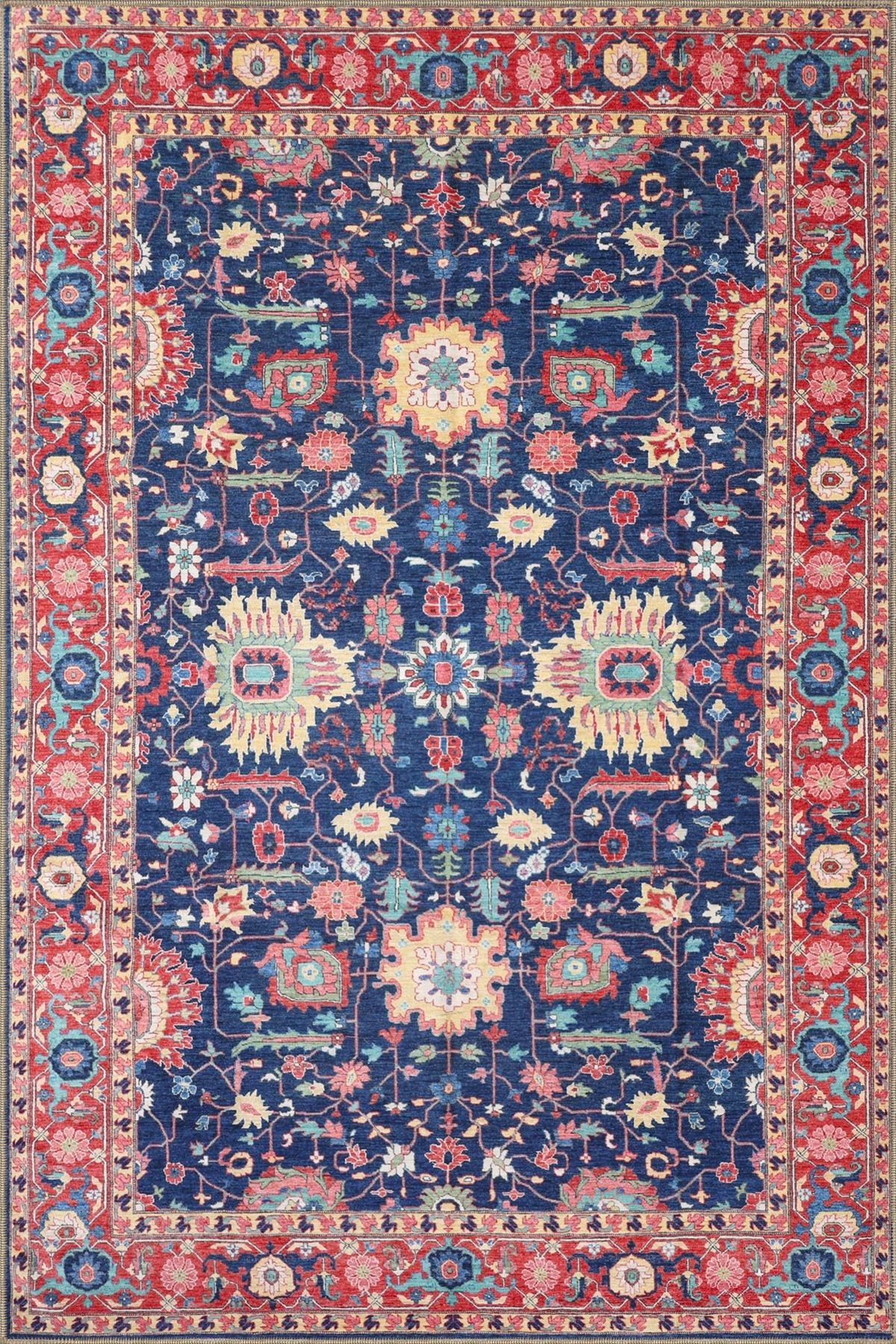 Kırmızı Mor Çiçekli Geometrik Temalı Desenli Dokuma Taban Halı ve Yıkanabilir Halı aloha42